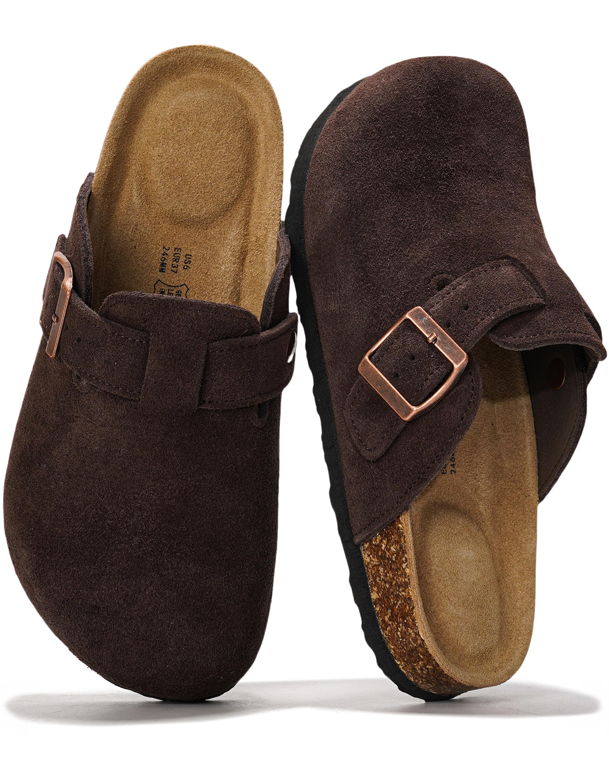Project Cloud Genuine Leather Footbed Clogs for Women - Memory Foam Arch Support Slippers for Women - Trendy Slip-ons Women's Mules & Clogs Sandals (Benton, CHOCBRWNSUED, 6.5)