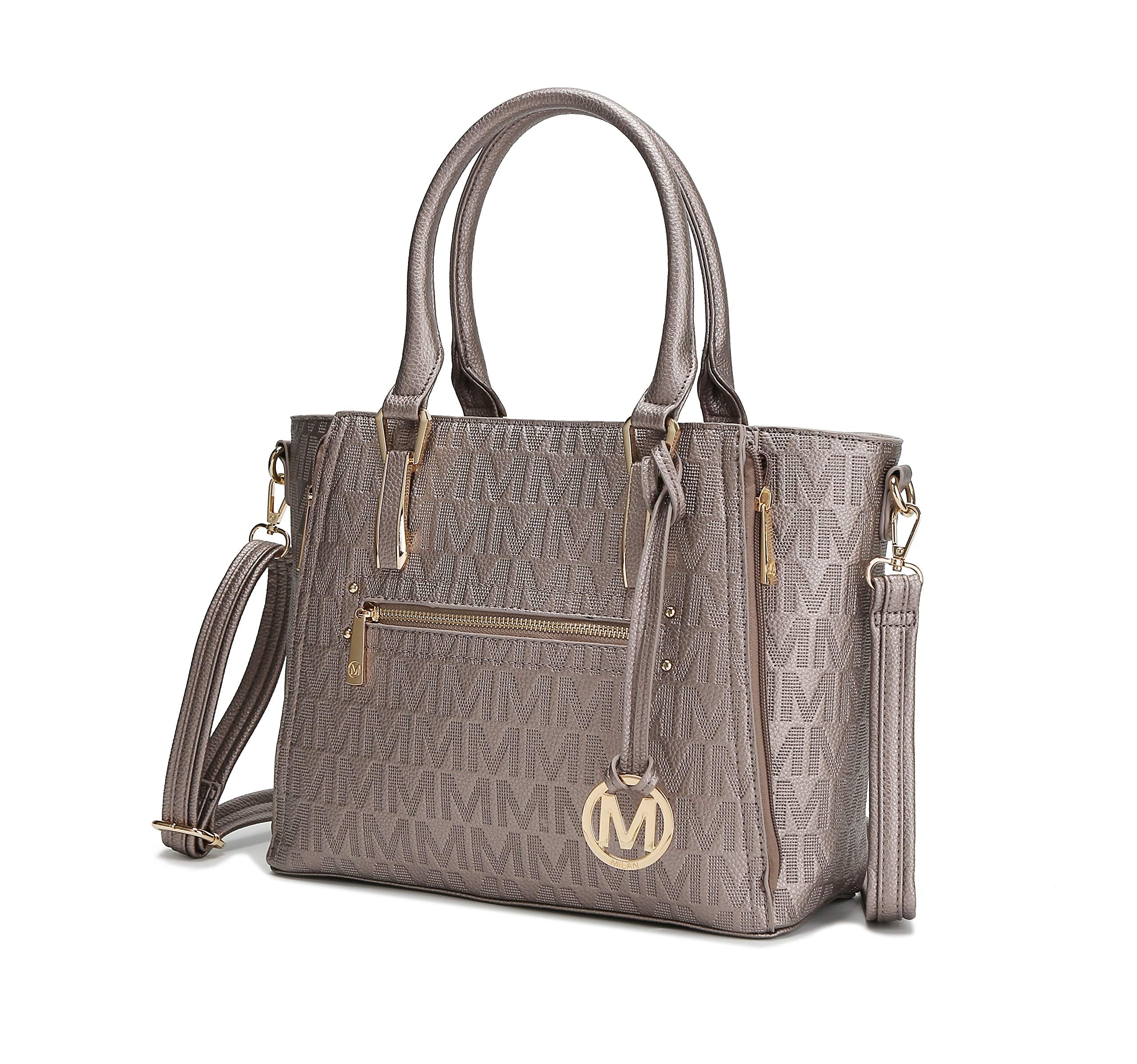 MKF Collection Crossbody Shoulder Bag for Women – PU Leather Top Handle Pocketbook – Roomy Tote Satchel Handbag Purse M Charm Pewter Silver by Mia k