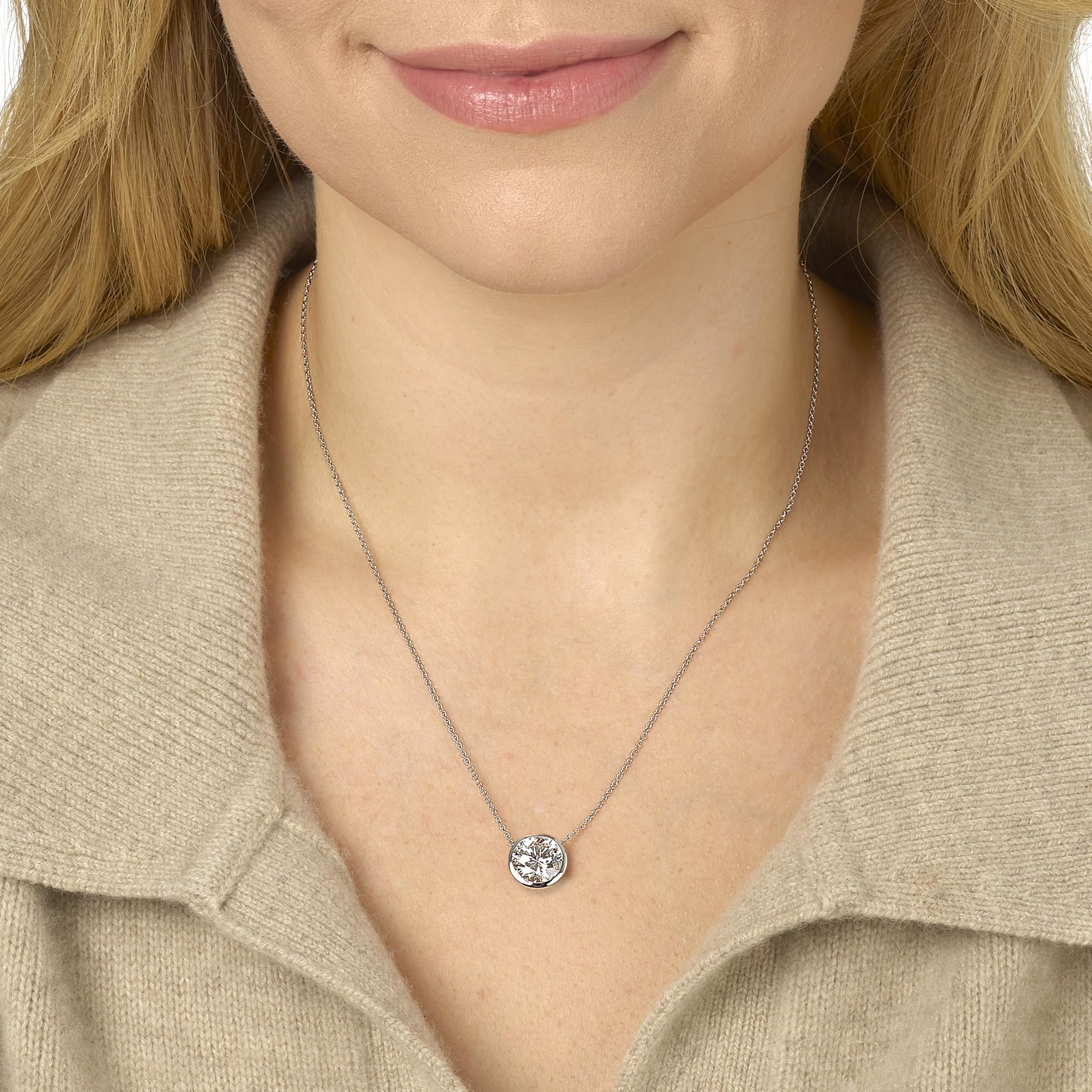 Carbon Atelier IGI Certified 3 Carat Brilliant Cut Lab Grown Diamond Round Solitaire Pendant Necklace for Women I 14k White Gold Necklace (G-H, VS1-VS2, cttw) I 18 Inch Long Chain I Lobster Claw