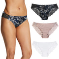 Maidenform Womens Tanga Panty Pack, Lace Back Underwear, Cheeky Panties For Bikini Style, Black Navy Blossom/Evening Blush/White, Small US