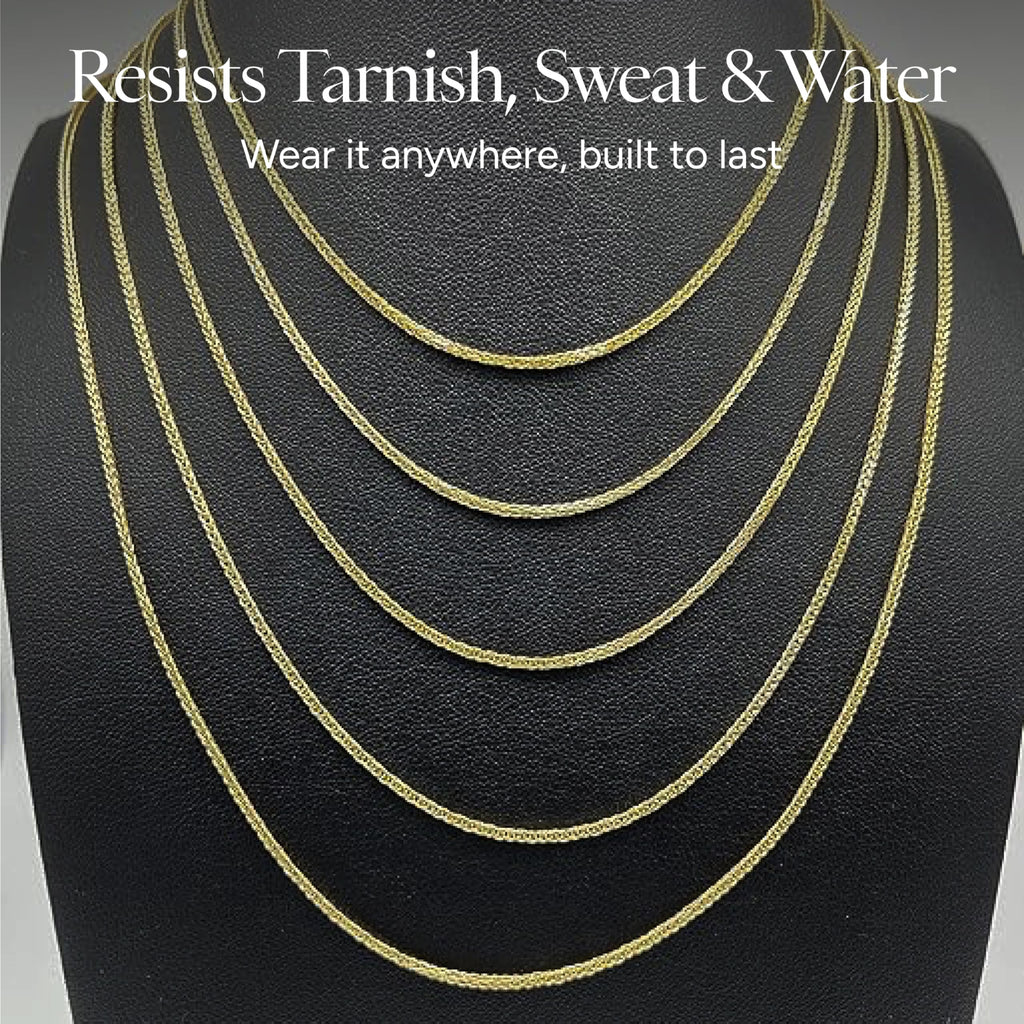 JEWELHEART 14K Gold Square Wheat Chain Necklace - 1.7mm Braided Thin Yellow Gold Chain Dainty Gold Necklace Diamond Cut Real Gold Chain Necklace For Women with Lobster Clasp 20"