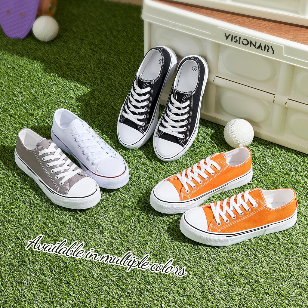 Adokoo Canvas Tennis Shoes for Women Low Top Casual White Black Sneakers for Women Lace Up Fashion Comfortable Walking Shoes (Orange,11)