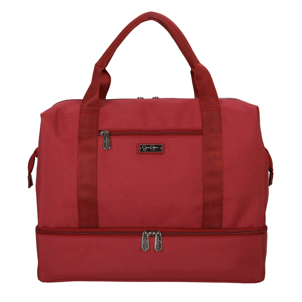 Jessica Simpson Countryside Weekender Duffel 100% Polyester Drop Bottom Bag, Burnt Russet