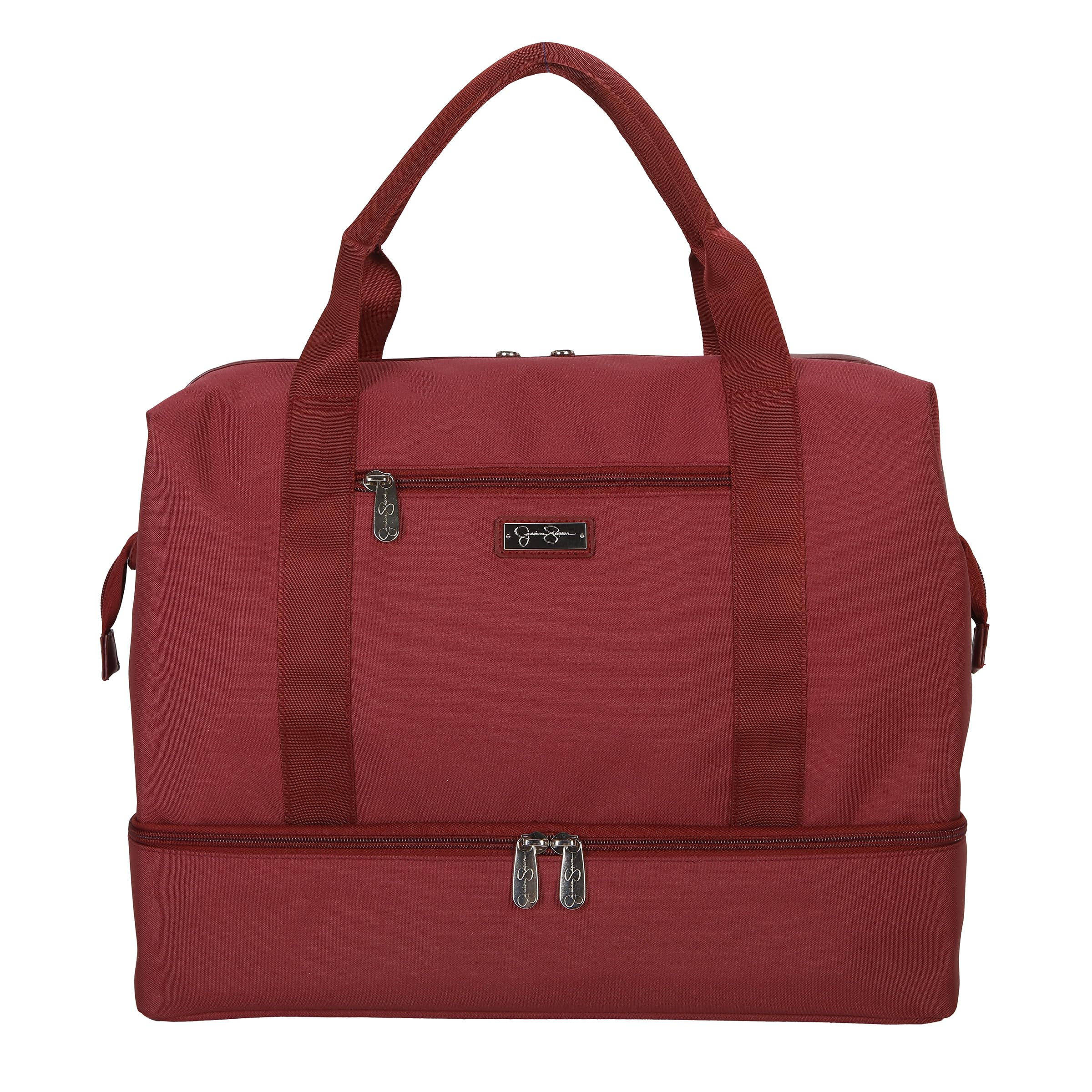 Jessica Simpson Countryside Weekender Duffel 100% Polyester Drop Bottom Bag, Burnt Russet