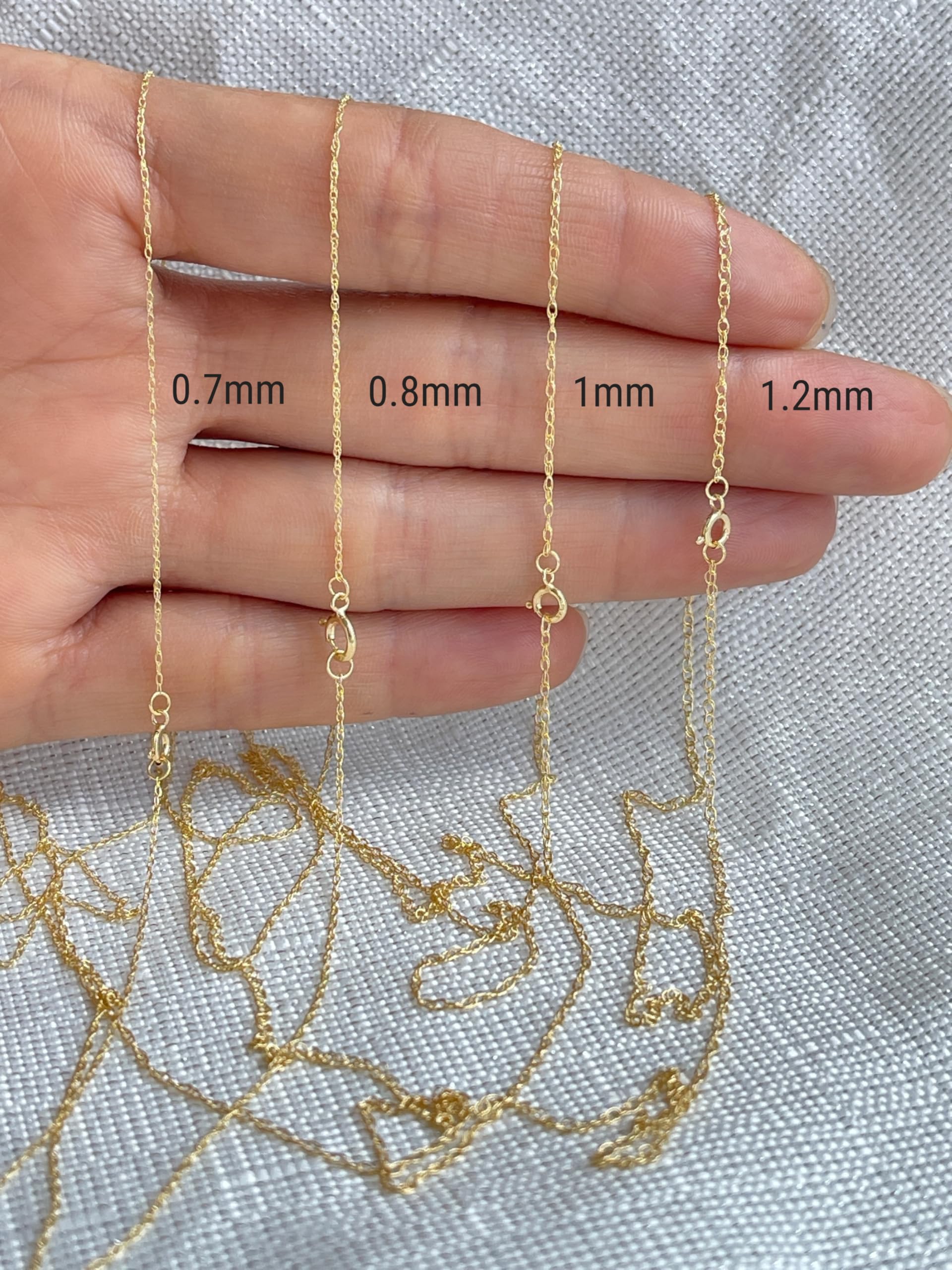 JEWELHEART 14K Solid Gold Rope Chain - 0.7mm Thin Dainty Braided Chain Link Necklace - Yellow Real Gold Pendant Necklace For Women 22"