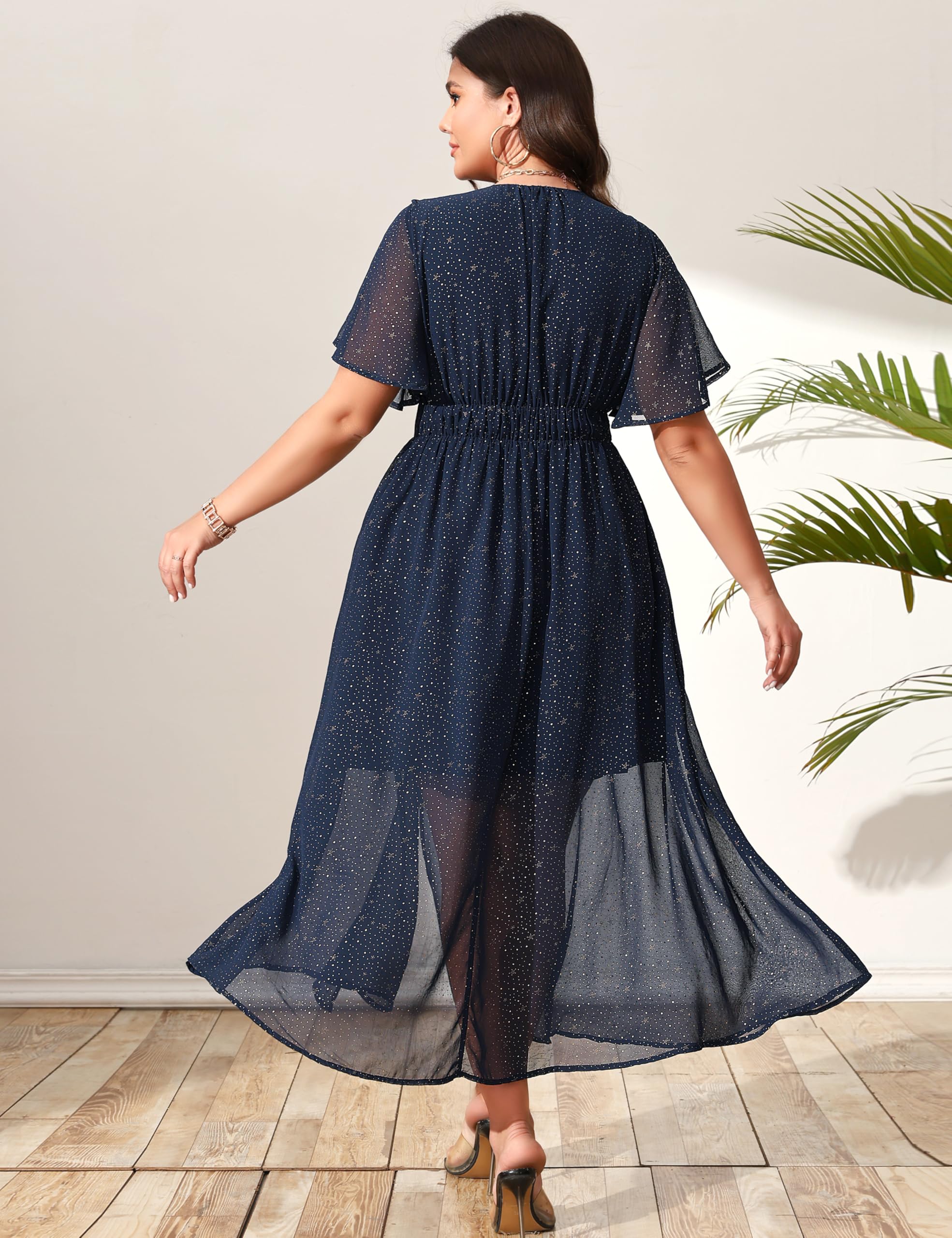 Mother of The Bride Dresses for Curvy Women Plus Size: Evening Dresses for Women Elegant Classy - Navy Chiffon Easter Dress - Spring Wedding Guest Dress