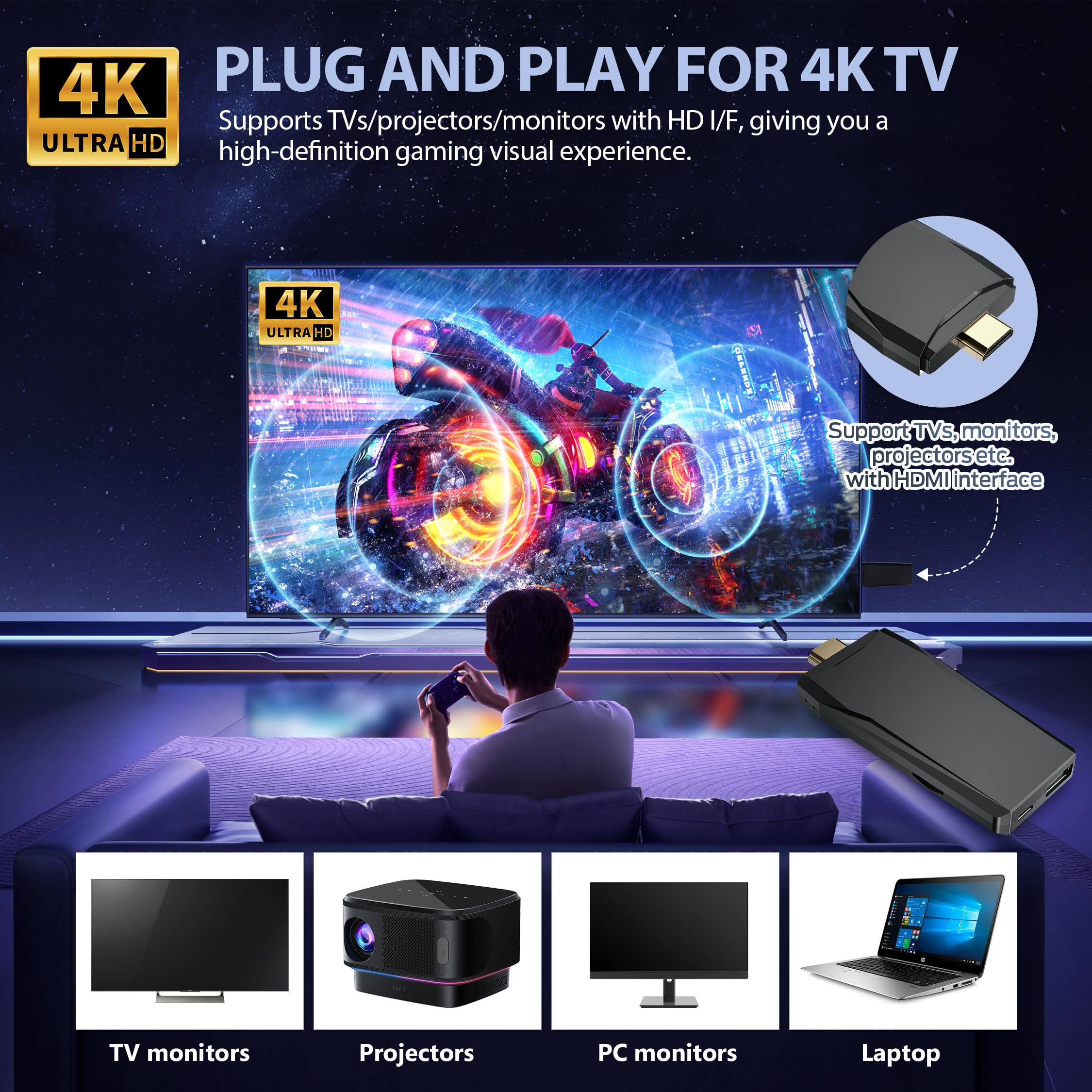 Retro Game Console, Wireless Retro Gaming Console, Plug & Play Video TV Game with 25100+ Built-in Games, 4K HD Output, and 2.4GHz Wireless Controller, 9 Classic Emulators(Black)