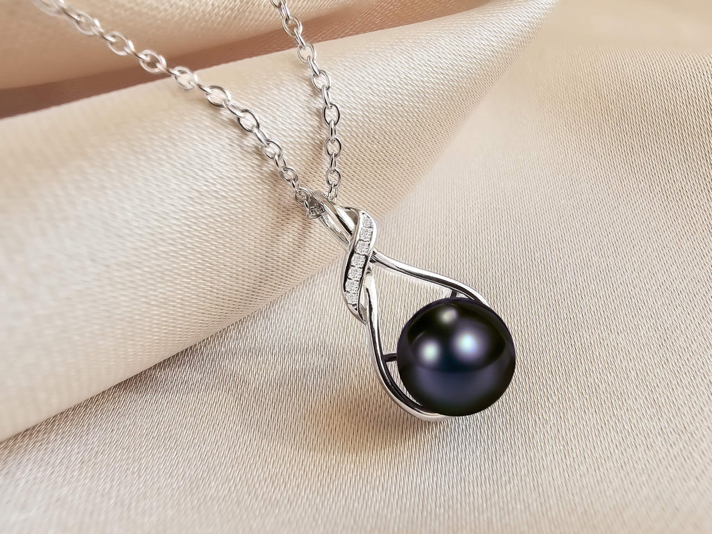 PEARLURA AAA+ 9mm Natural Black pearl necklace for women - Real pearls necklace - Wedding anniversary's gift for wife - ( 925 sterling Silver) cultured necklaces for women - black pearls necklace - christmas gifts for wife - pearl pendant