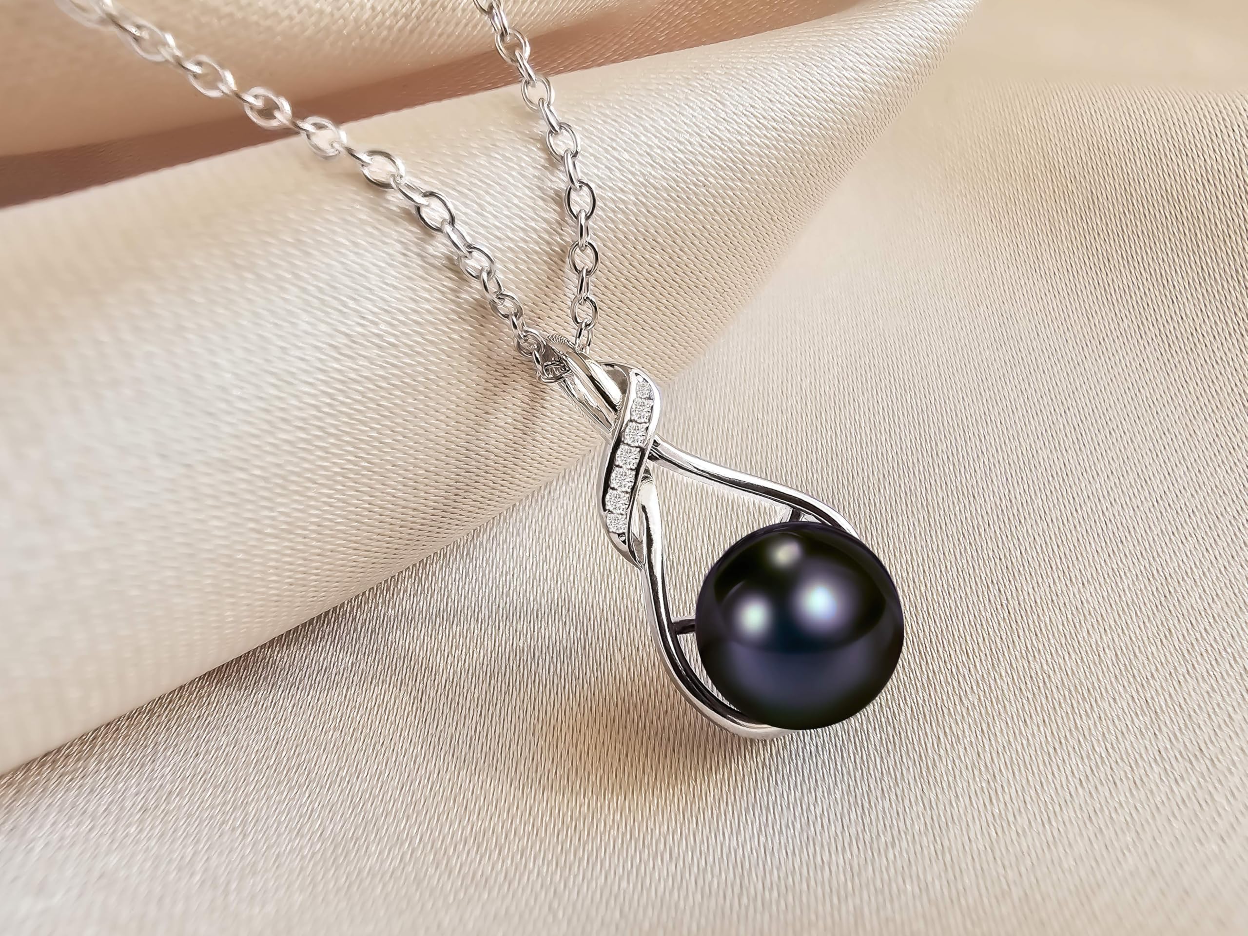 PEARLURA AAA+ 9mm Natural Black pearl necklace for women - Real pearls necklace - Wedding anniversary's gift for wife - ( 925 sterling Silver) cultured necklaces for women - black pearls necklace - christmas gifts for wife - pearl pendant