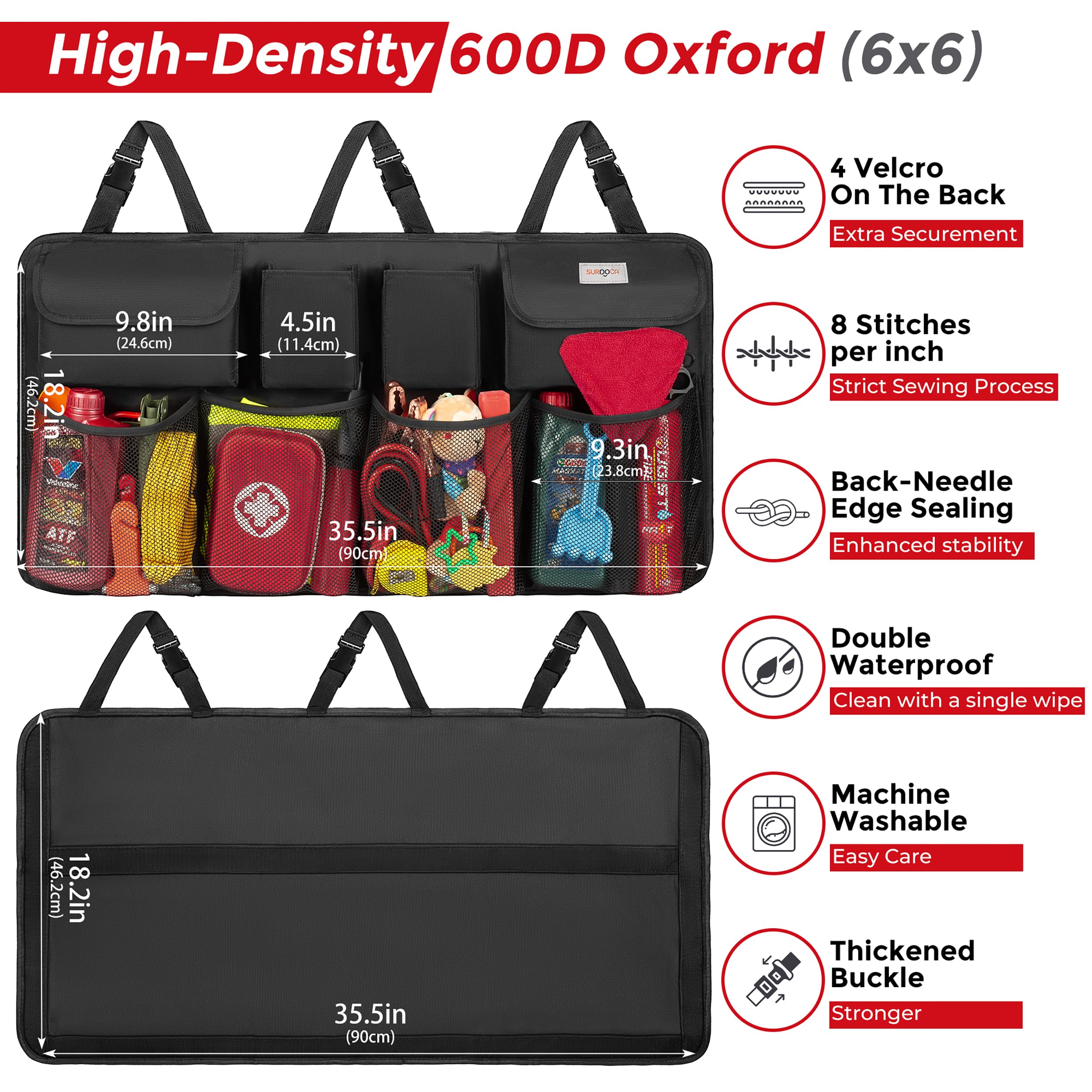 SURDOCA Car Trunk Organizer, LARGE CAPACITY Car Storage Bag with 8 Pockets, 7X Upgraded Trunk Storage Organizer for Car, SUV, Truck, MPV