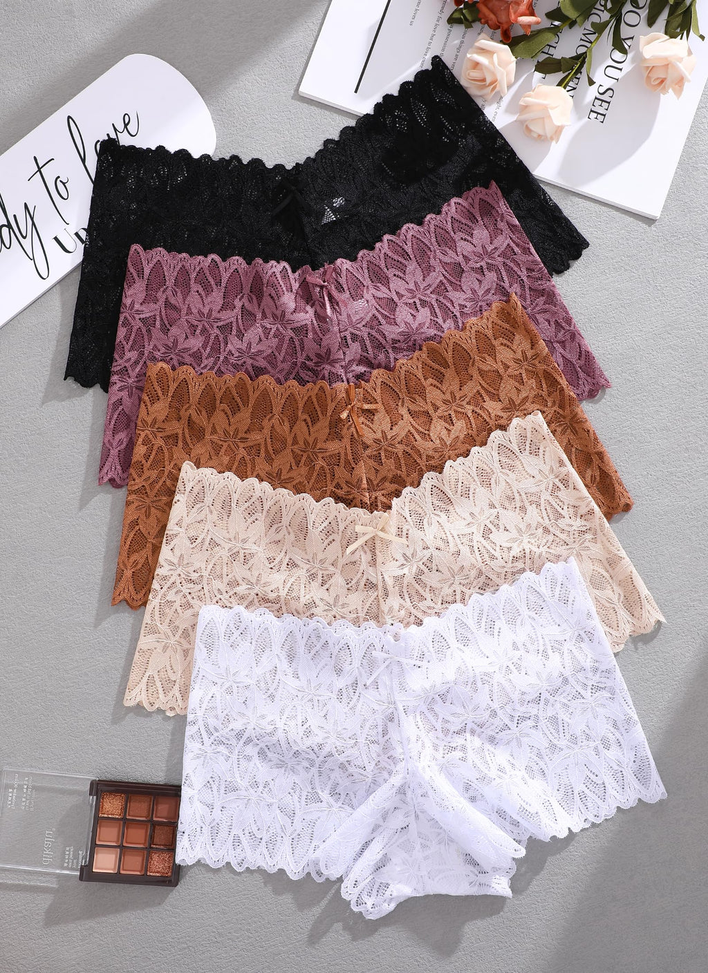 READY TO LOVE Sexy Women's Underwear Lace Shorts V Waist Breathable Cheeky Panties Boyshorts Underwear Women 5 Pack