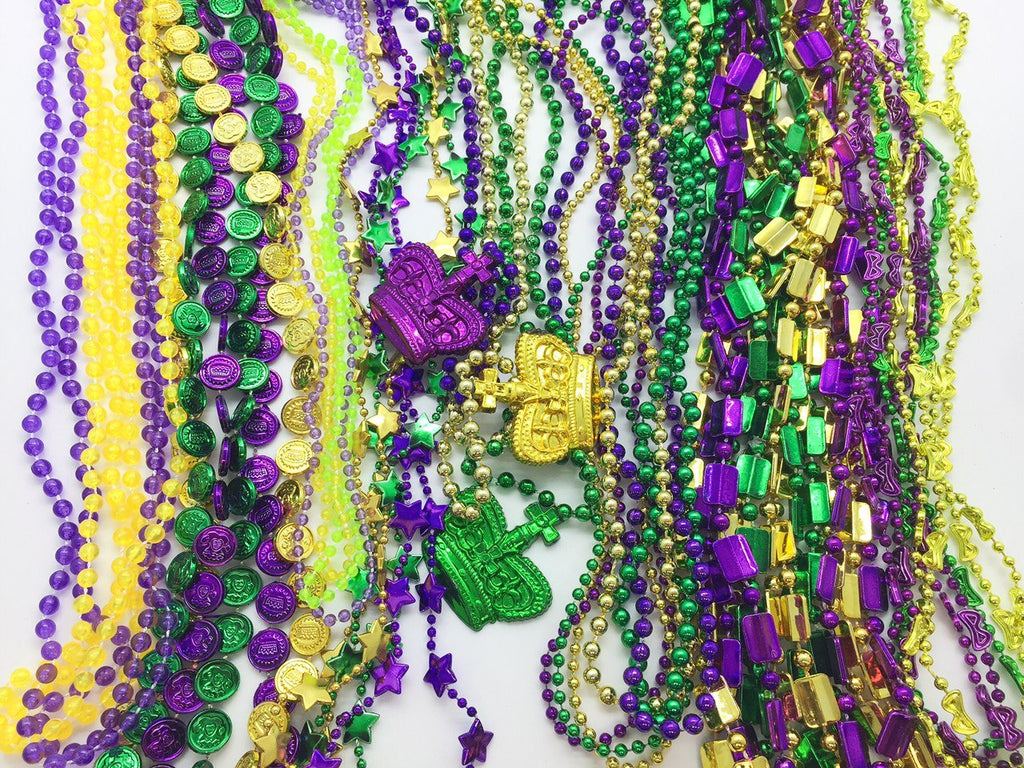 GiftExpress 100 Pcs Mardi Gras Metallic Bead Necklaces for Favors, New Year Parade, St Patrick Day Celebrations, Christmas Decorations, Tailgating, Gaysby Themed Party
