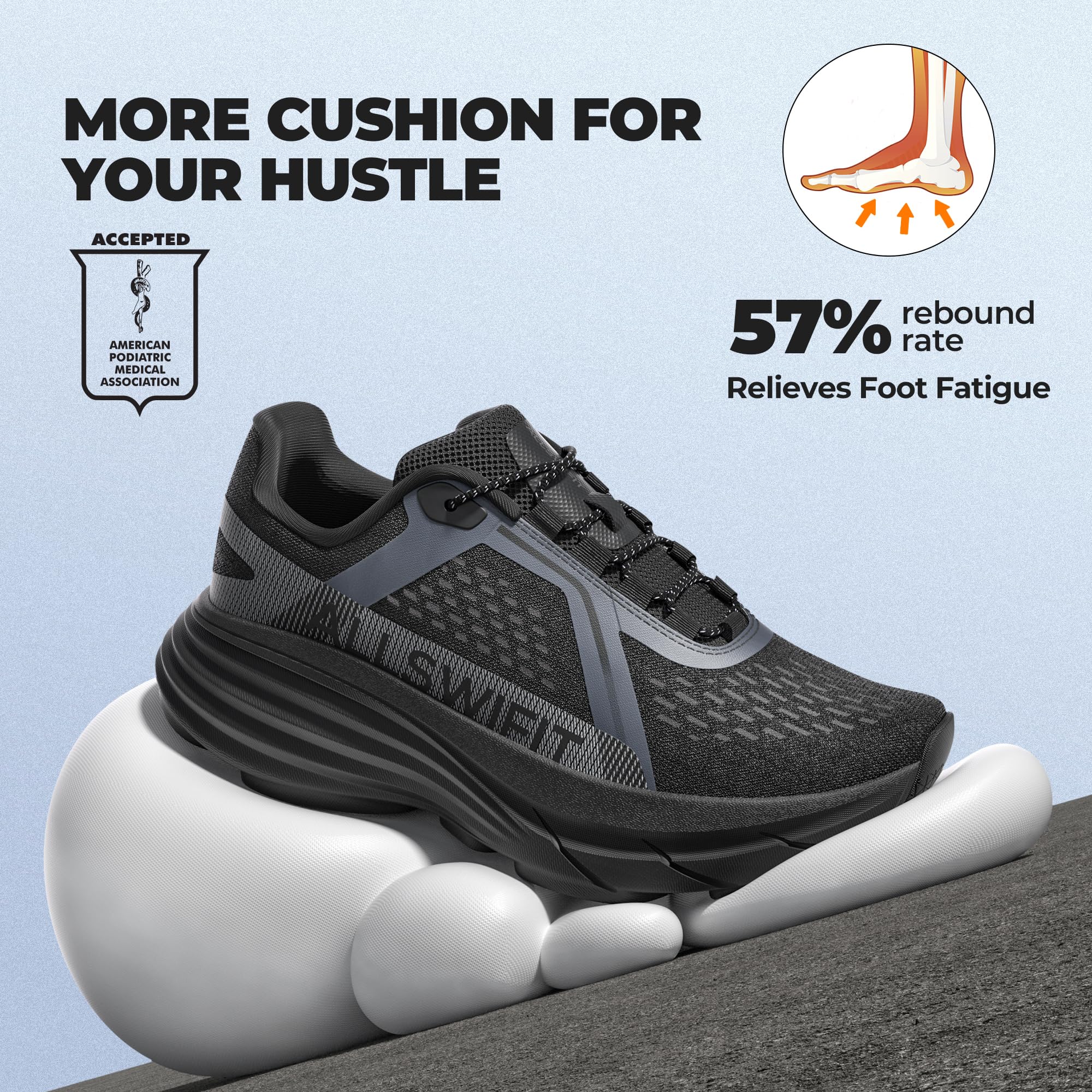 ALLSWIFIT Women's Cushion Lightweight Walking Running Shoes Tennis Non-Slip Comfortable Jogging Workout Gym Athletic Breathable ActiveAiry Fashion Sneakers,Size 7.5,Black,AWUMRS2513