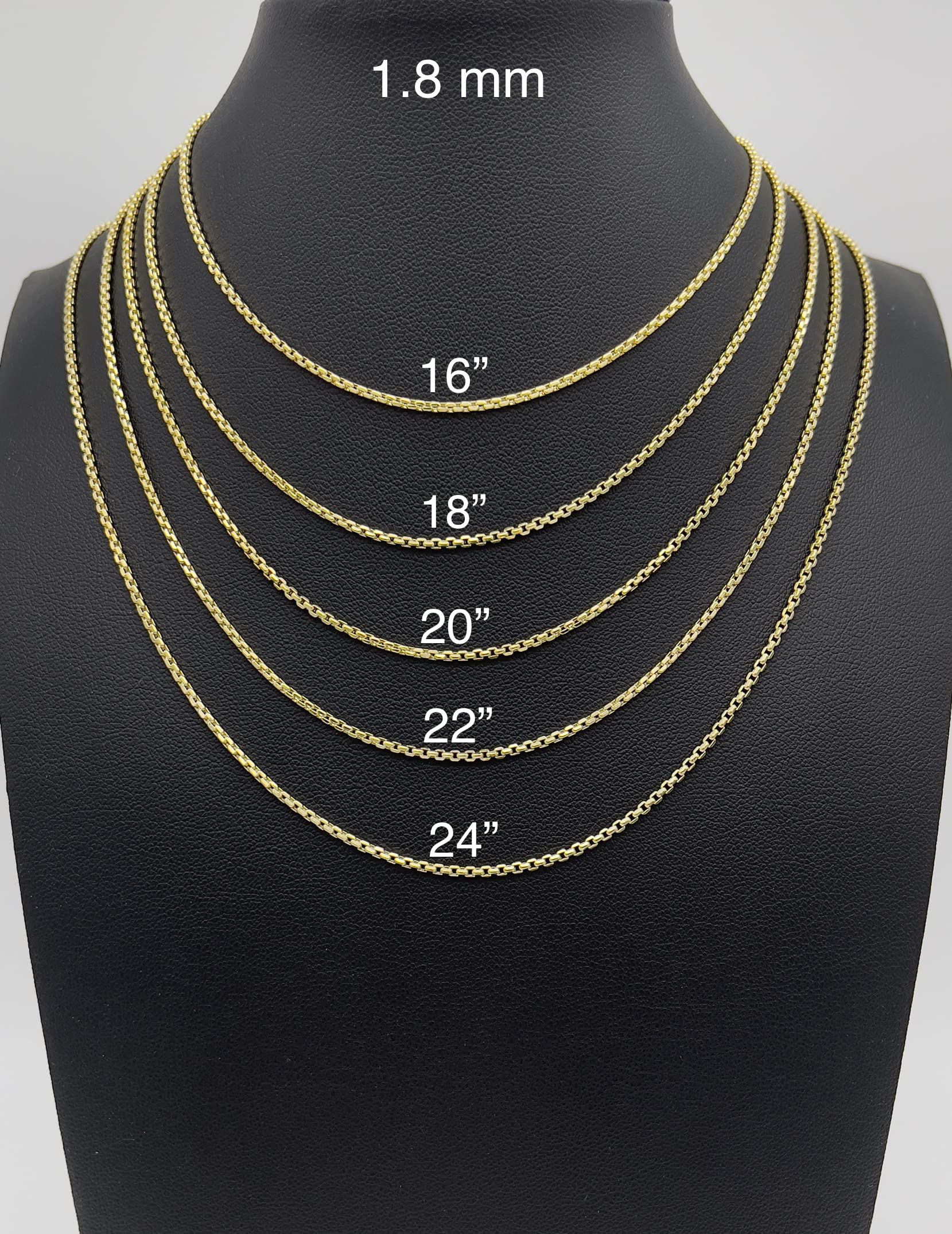 JEWELHEART 14K Real Gold Round Box Chain 1.8mm Yellow Real Gold Chains For Men Diamond Cut Link Chain Necklace For Women with Lobster Clasp 20"