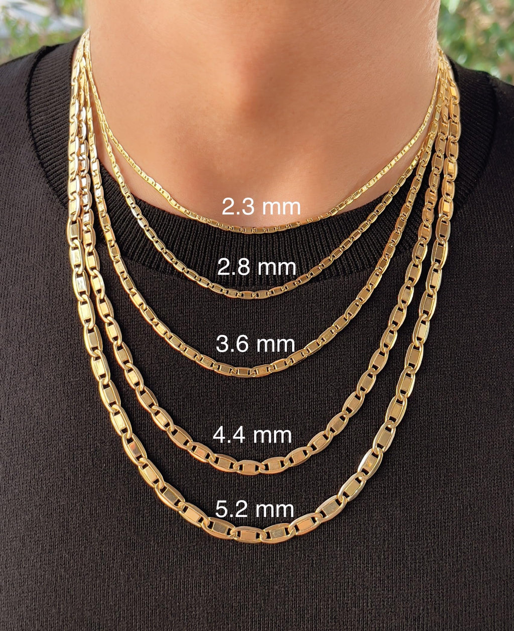 JEWELHEART 14K Gold Necklaces For Women Trendy 2.3mm Yellow Real Gold Valentino Mirror Chain Polished Links Men's 14K Gold Chain Necklace with Lobster Clasp 16"