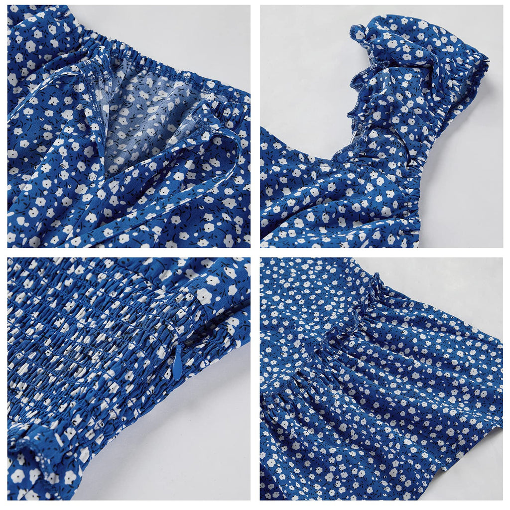 YOBECHO Womens Summer Sexy Sweetheart Collar Printed Ruffle Mini Dress Blue
