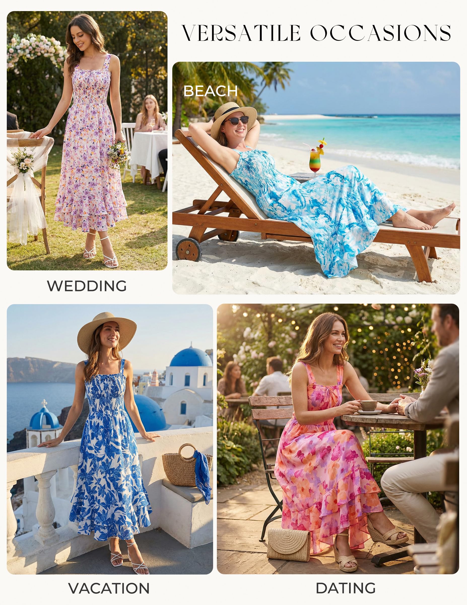 GRACE KARIN Women's 2025 Summer Floral Boho Dress Square Neck Strapped Swing A Line Sundress Beach Long Maxi OutfitsGreen L