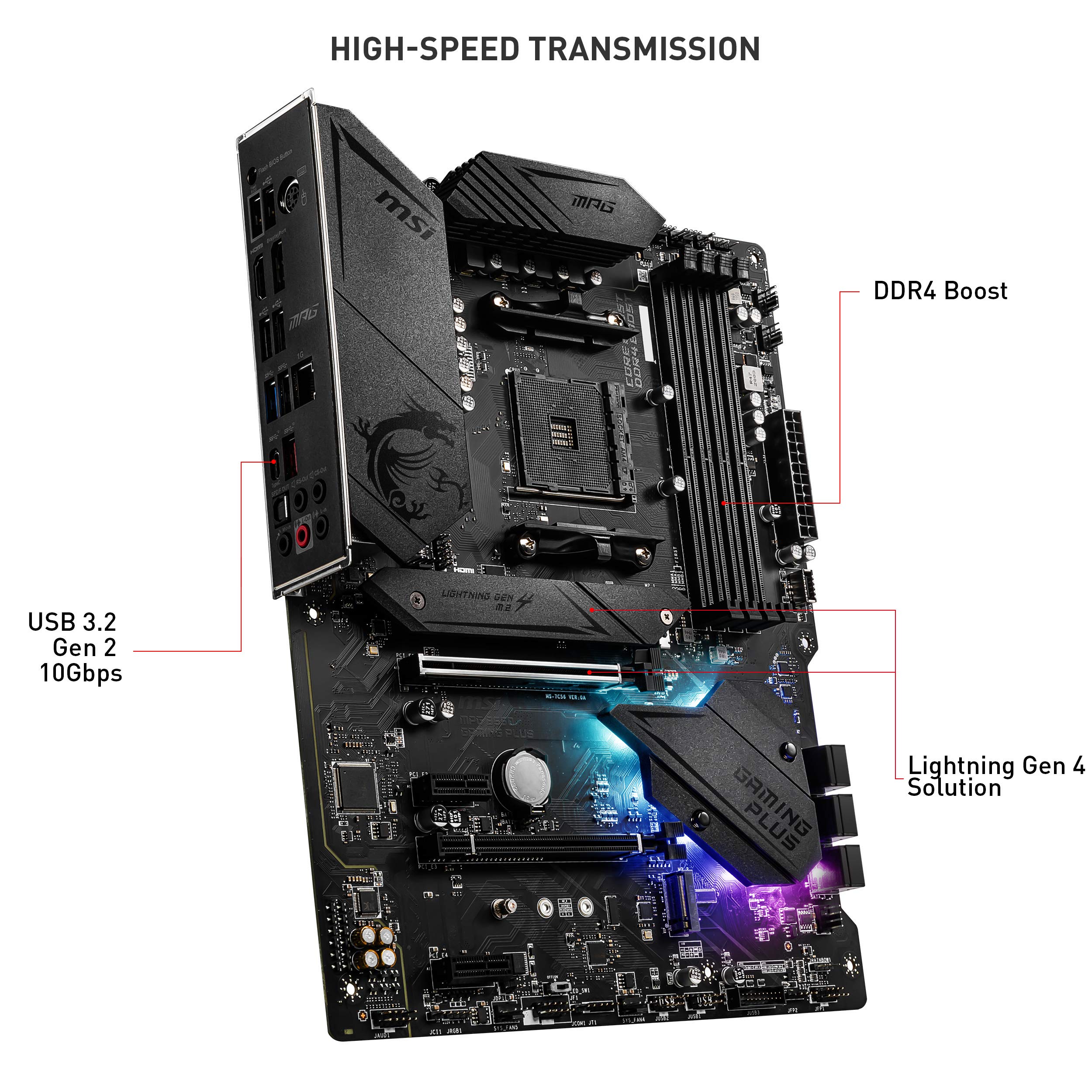 MSI MPG B550 Gaming Plus V1 Gaming Motherboard (AMD Ryzen 5000, AM4, DDR4, PCIe 4.0, SATA 6Gb/s, M.2, USB 3.2 Gen 2, HDMI/DP, ATX)