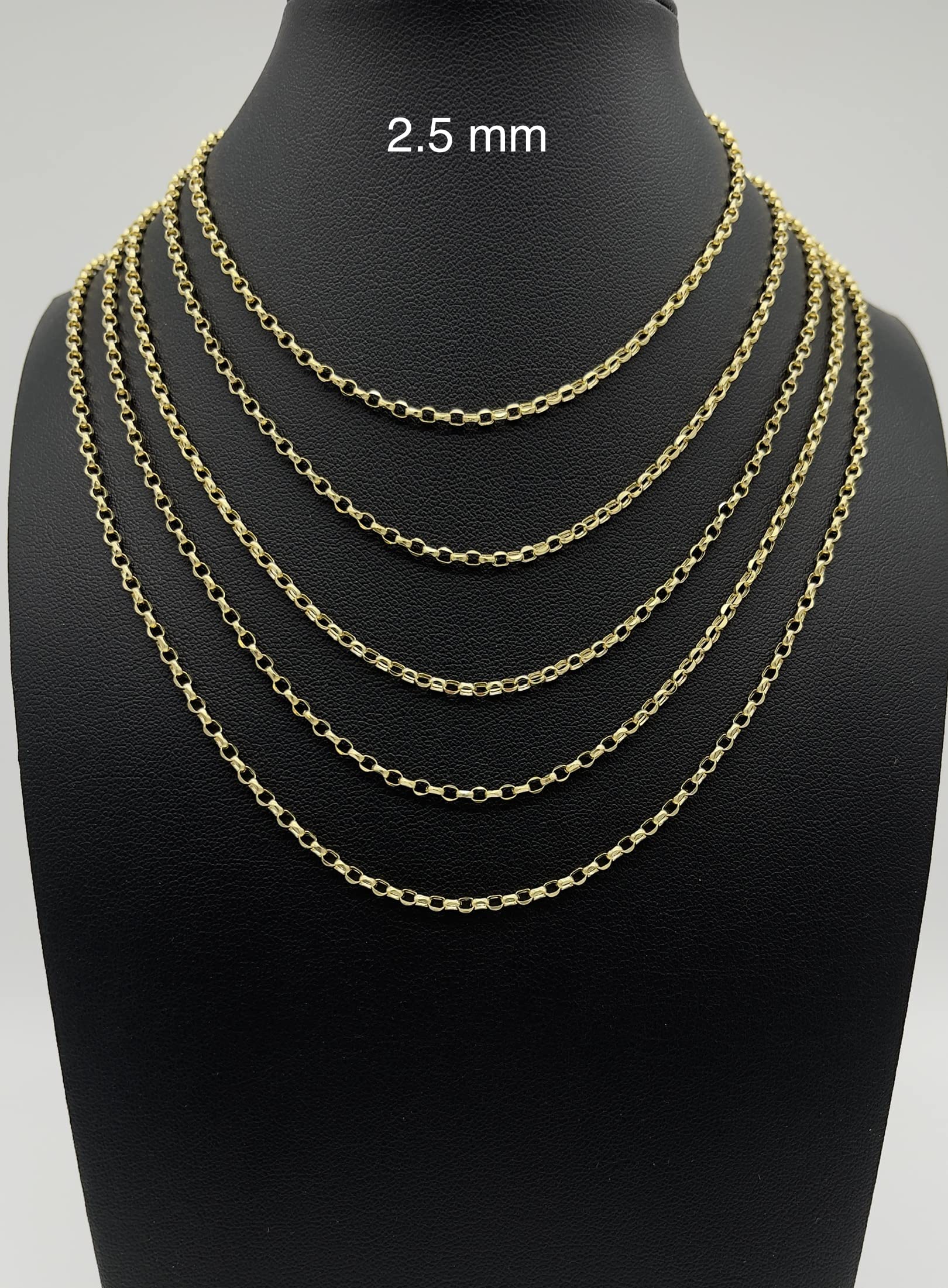 JEWELHEART 14K Yellow Real Gold Rolo Chain 2.5mm Diamond Cut Trendy Round Link Chain Pendant Necklace For Women with Lobster Clasp 24"