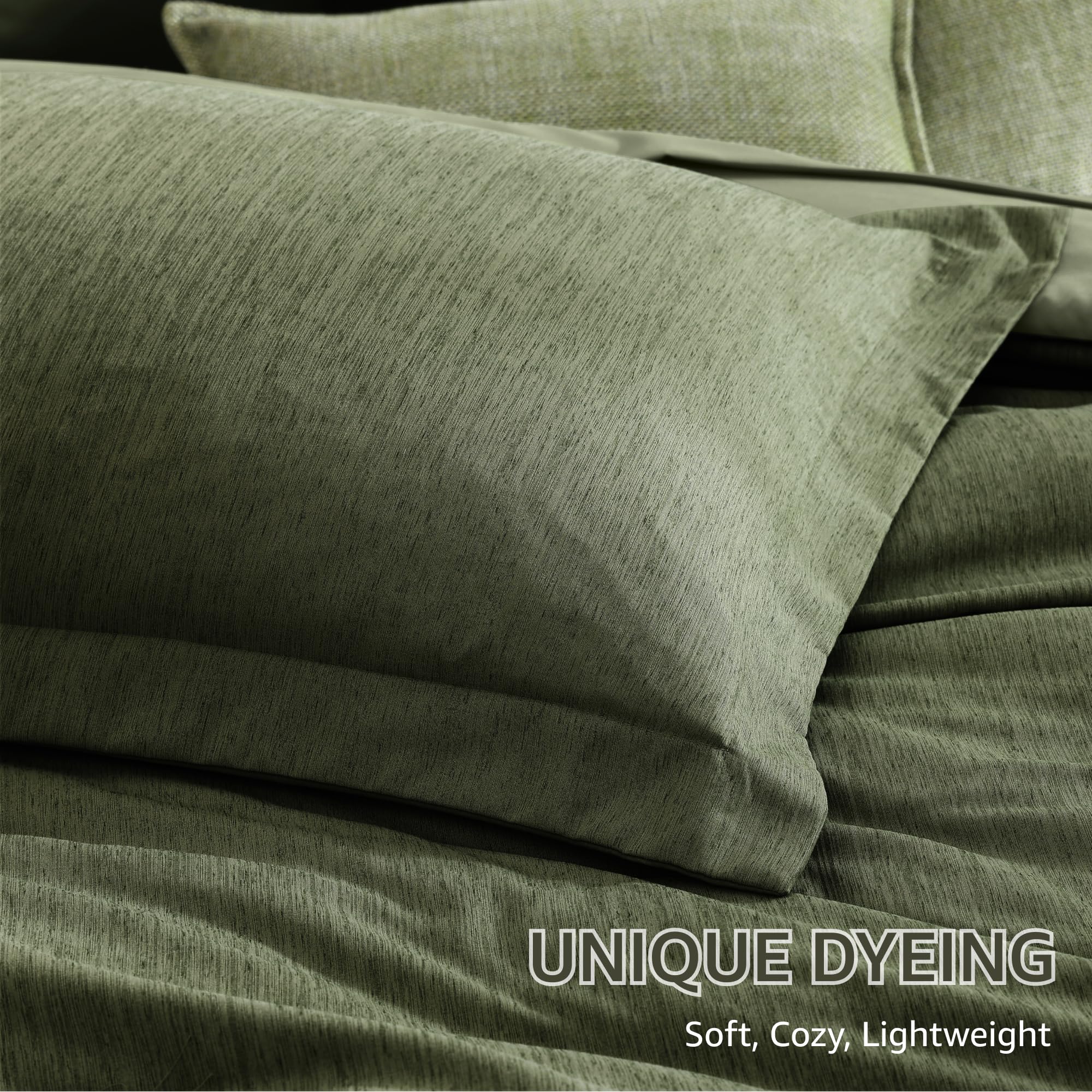 Monbix King Size Comforter Set, Olive Green King Bed Set Reversible, King Size Comforter Set 7 Pieces, Cationic Dyeing Bed in a Bag with Comforter, Sheets, Pillowcases & Shams