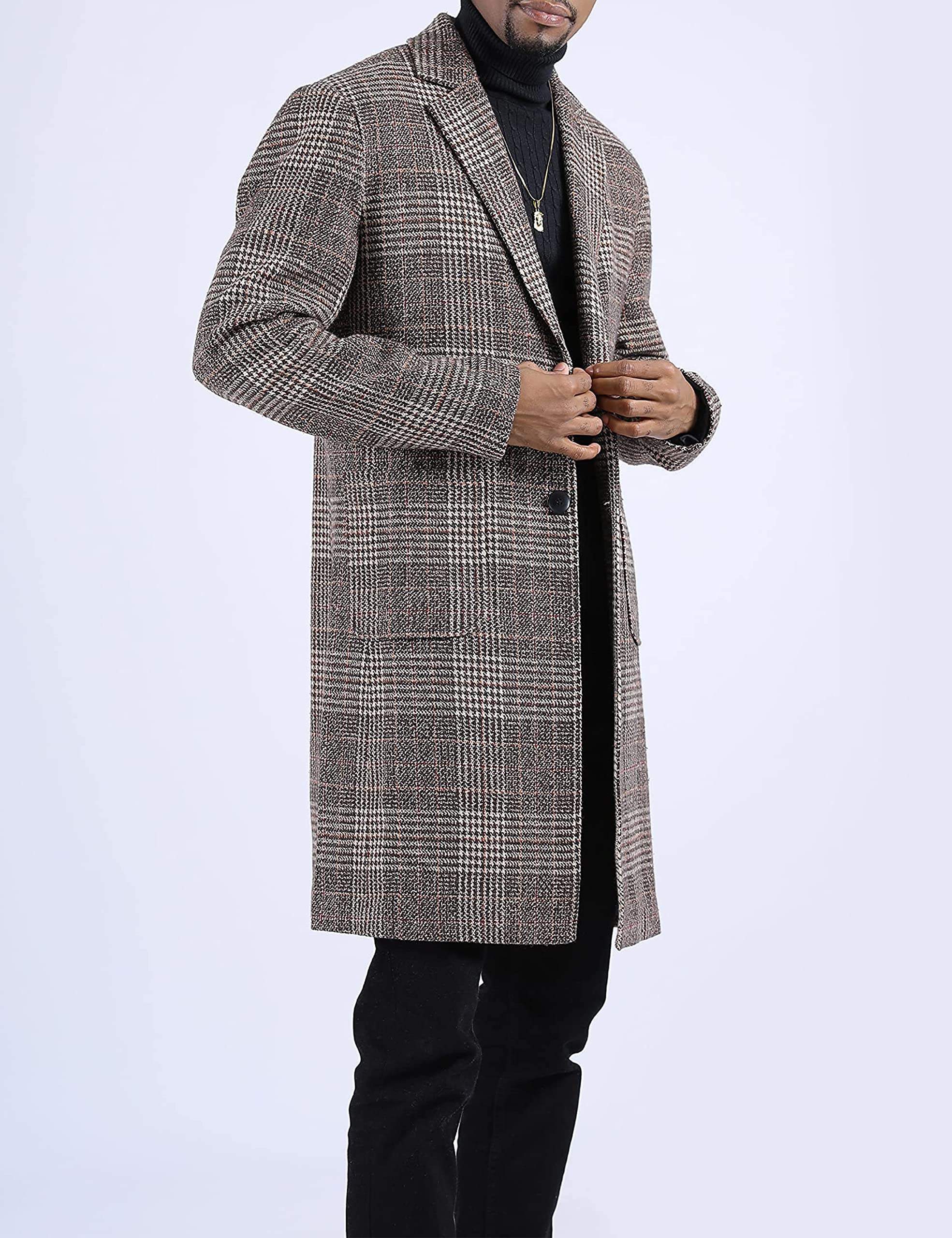 Springrain Men's Wool Blend Pea Coat Notched Collar Single Breasted Overcoat Warm Winter Trench Coat(Khaki-S)