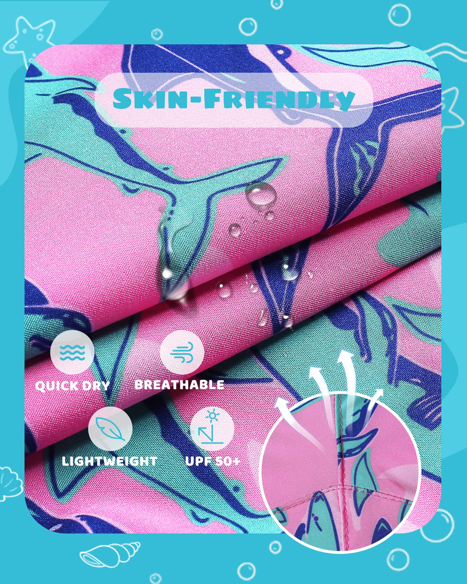 maamgic Boys Swim Trunks with Compression Liner Toddler Stretch Swim Shorts Quick Dry Swimming Trunks Boxer Brief 2 in 1 Beach Shorts Pink Blue Shark 5/6