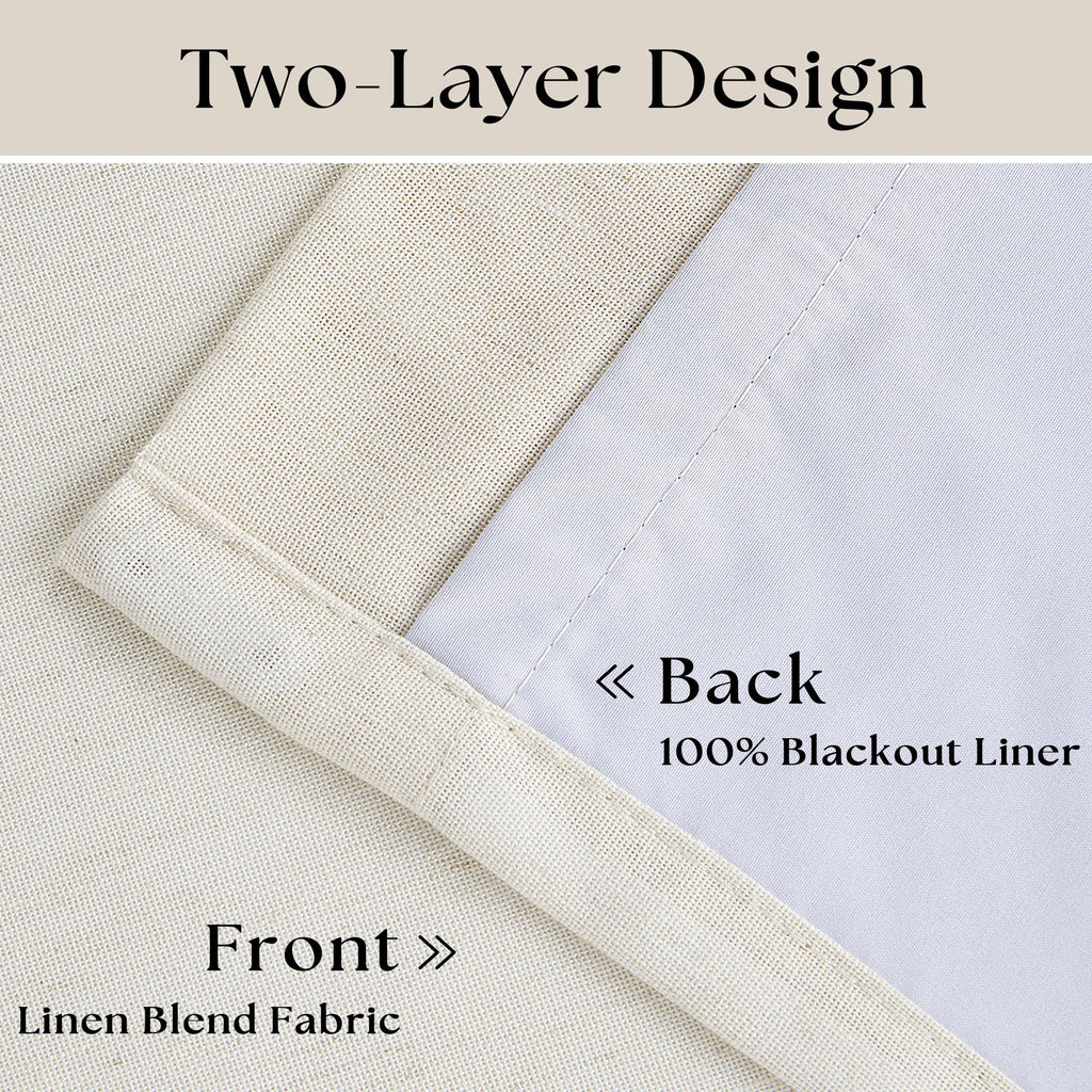 Natural Linen 100% Black Out Pinch Pleated Curtains 108 Inches Long 2 Panels Set for Bedroom Cream Back Tab Thermal Insulated Energy Efficient Blackout Curtains Living Room High Ceiling Length 9 Ft