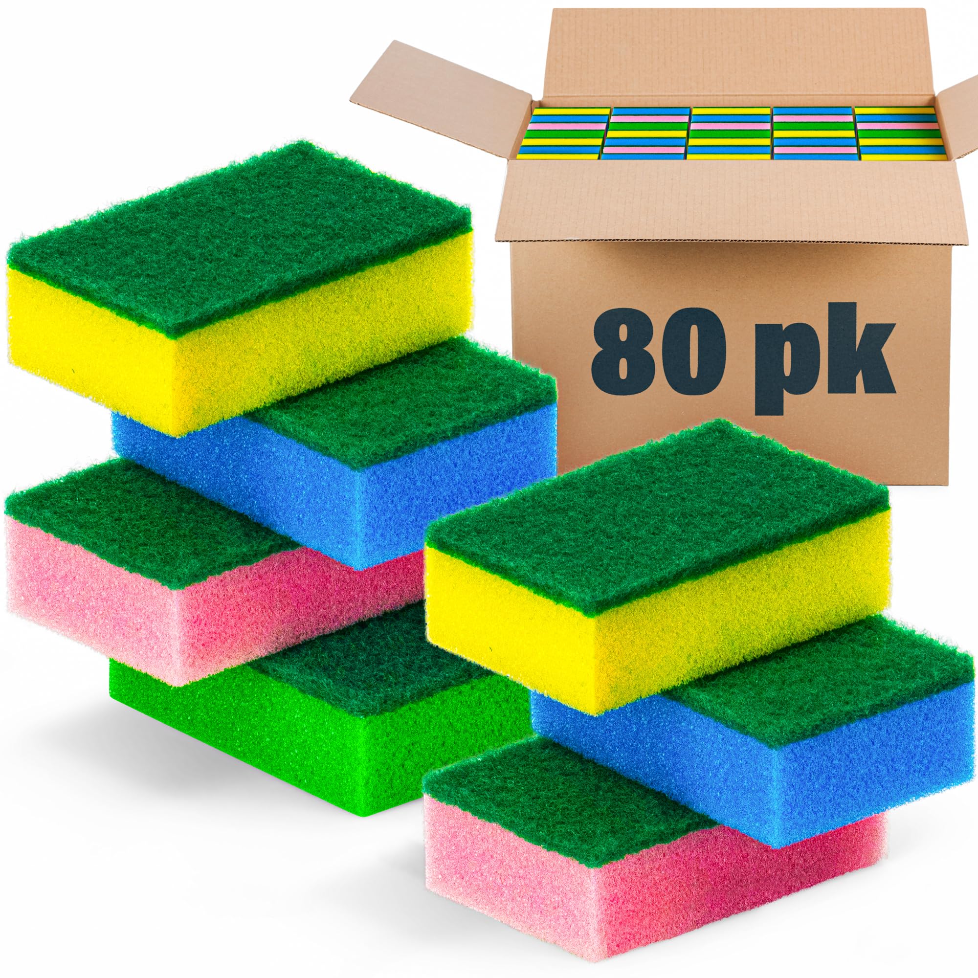 DecorRack 80 Kitchen Sponges, Heavy Duty Dish Sponges, Household Cleaning, Bathroom, Car Wash - Bulk Pack, Multicolor (Pack of 80)