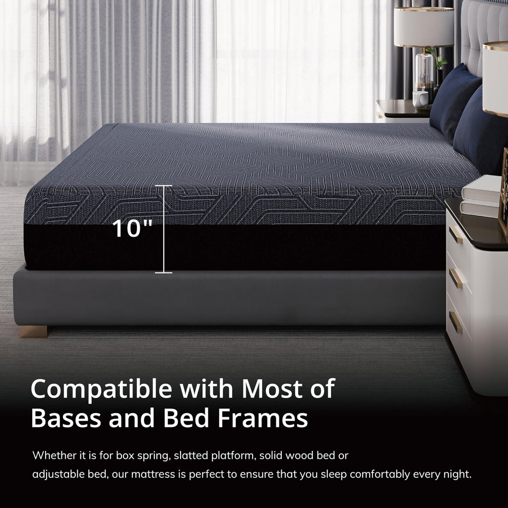 EGOHOME 10 Inch Full Memory Foam Mattress for Back Pain, Cooling Copper Gel Bed in a Box, Foam Made in USA, CertiPUR-US Certified, Therapeutic Medium Firm, Double 54x75x10 Black