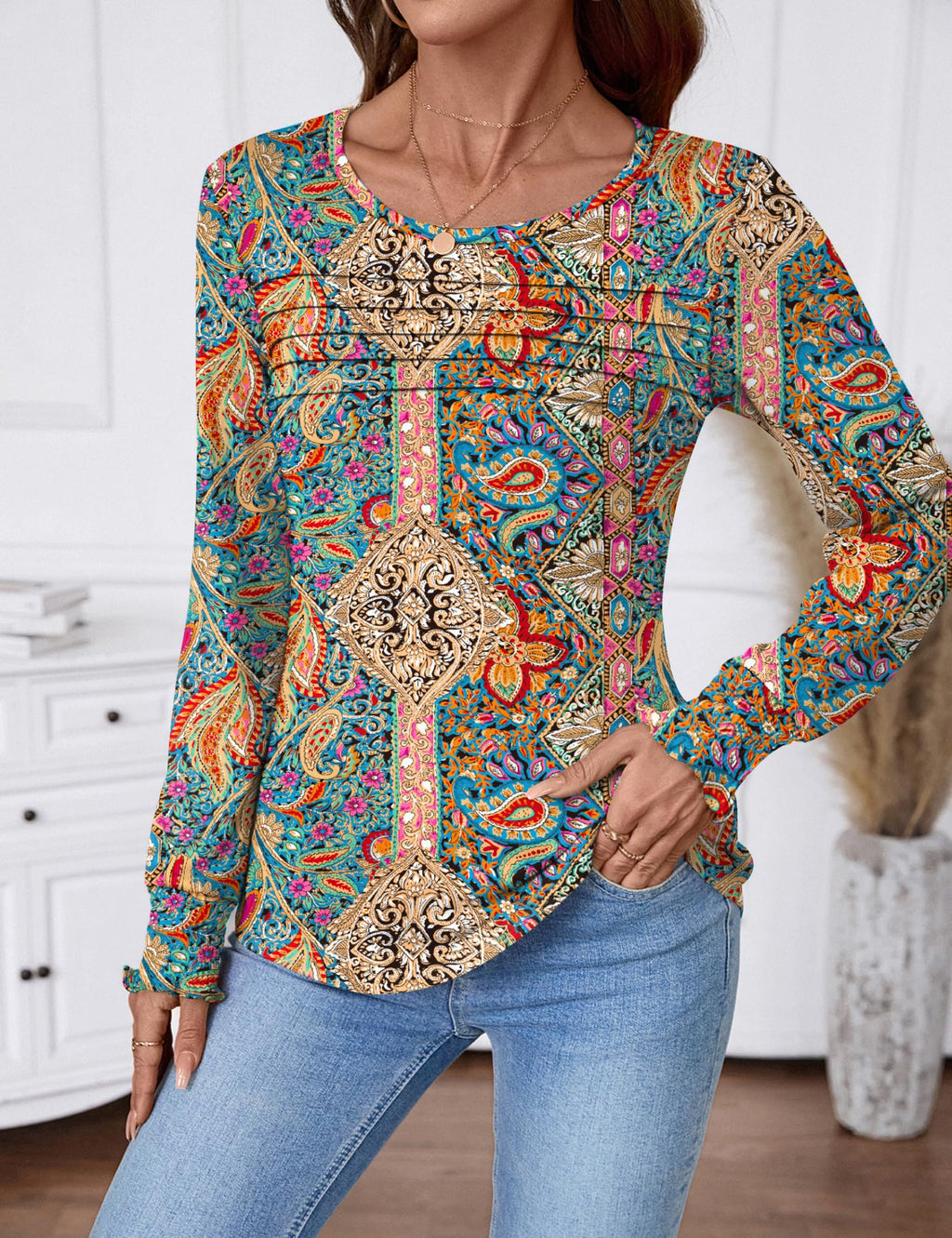 LOMON Womens Long Sleeve Boho Tops Dressy Casual Fall Women's Tunics Tops Flowy Summer Shirts Travel Clothes Women S Multicolor