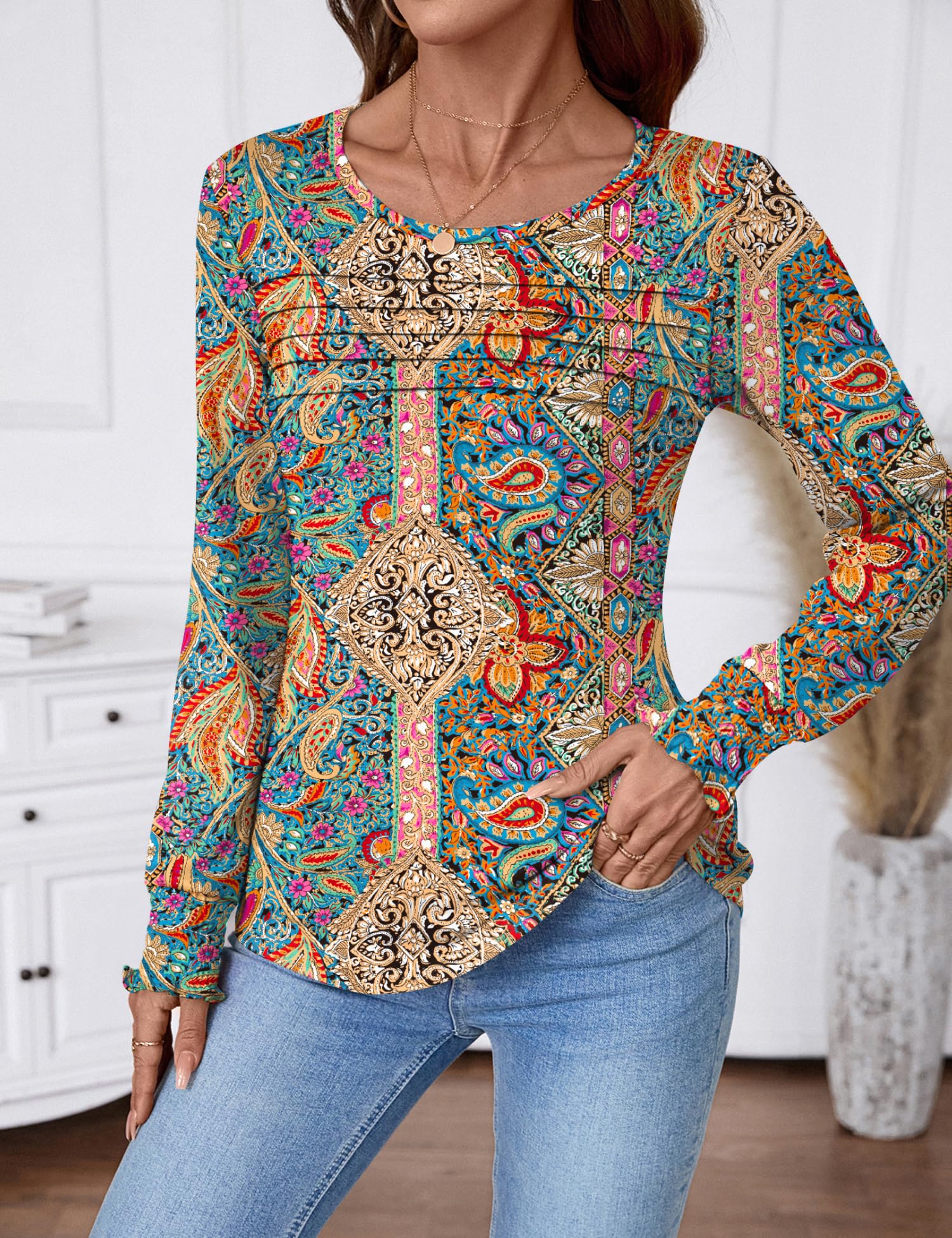 LOMON Womens Long Sleeve Boho Tops Dressy Casual Fall Women's Tunics Tops Flowy Summer Shirts Travel Clothes Women S Multicolor