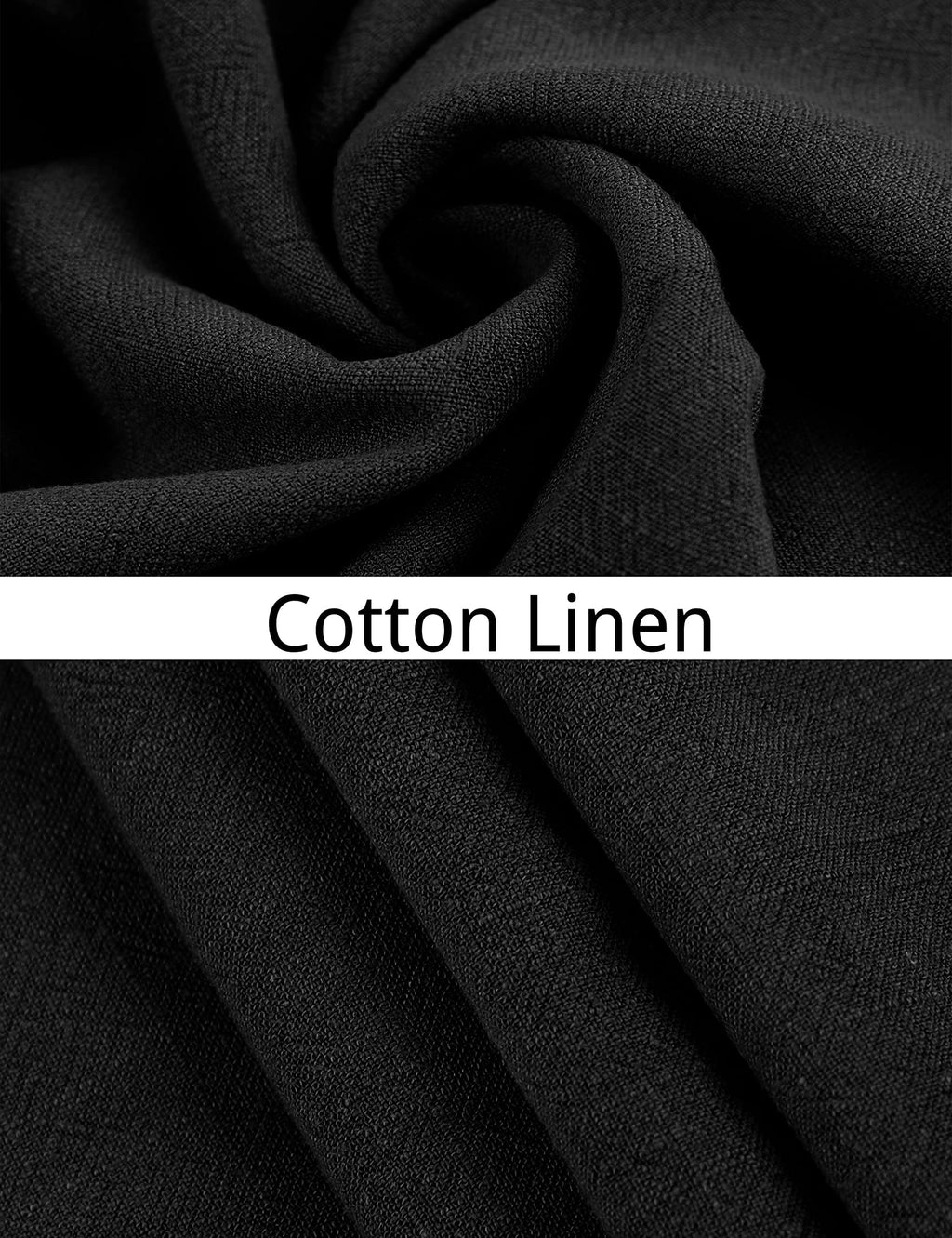 Hooever Womens Cotton Linen Pants Casual Button Up High Waisted Wide Leg Trousers(Black-Large01)