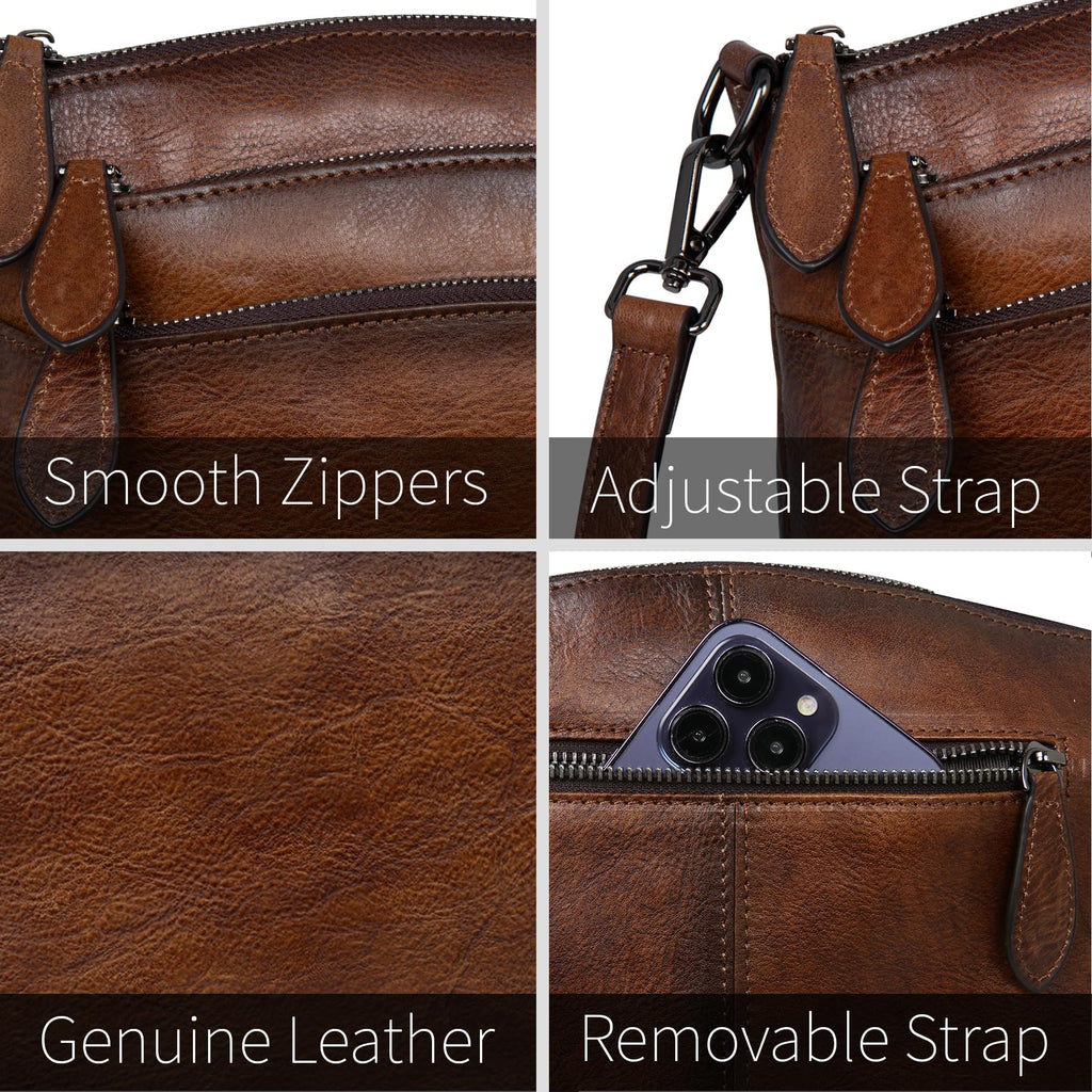 HESHE Crossbody Bags for Women Leather Purses with Multi-Pockets Vintage Cross-body Bag Ladies Small Satchel Shoulder Handbags Hobo Bag (Coffee)