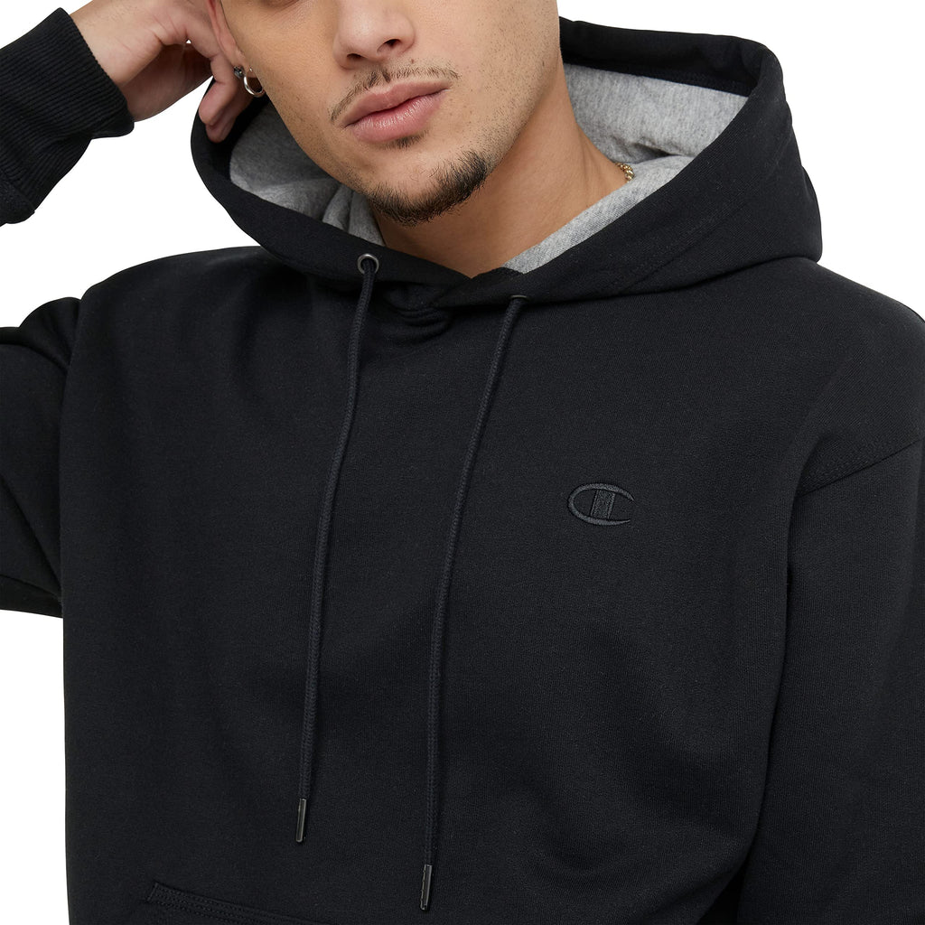 Champion Men's Pullover Fleece Hoodie, Standard Fit, Midweight, C Logo, Available in Regular and Big & Tall, Black, Large