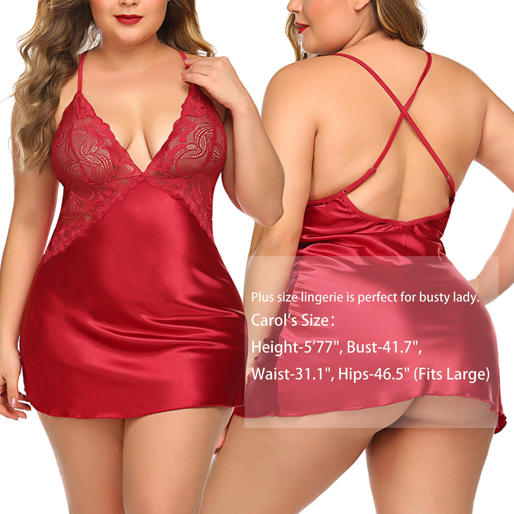 Avidlove Women Wedding Nightgown Lace Lingerie Sexy Babydoll Satin Sleepwear Strap Teddy XL, Red