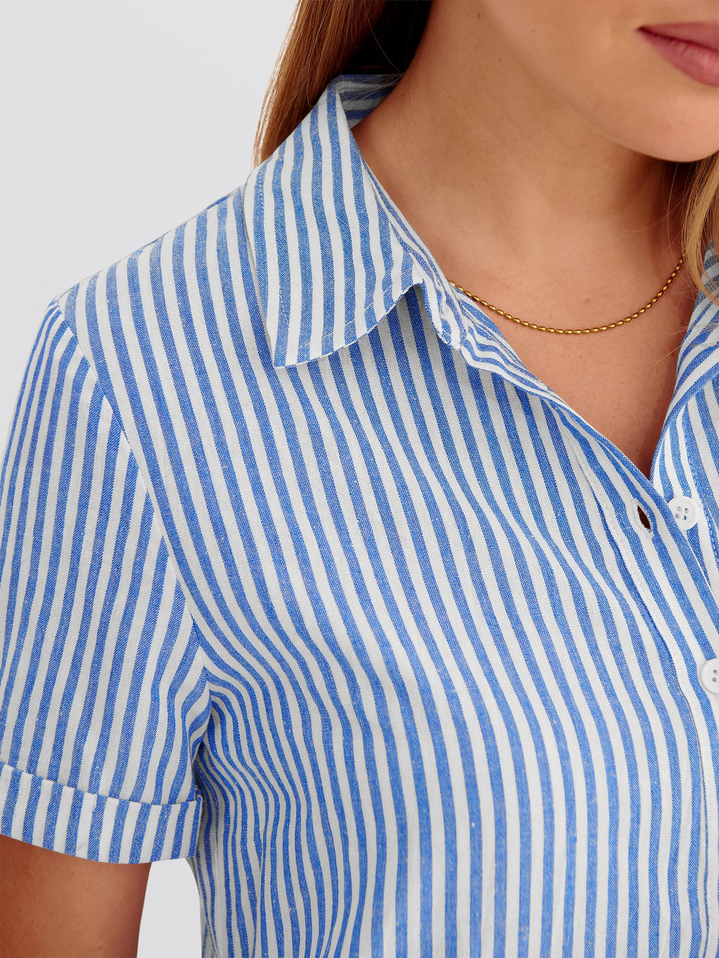 ANRABESS Womens Summer Shirt Dresses Casual Short Sleeve Button Tshirt Shift Short Polo Dress 2026 Beach Vacation Clothes Blue White Stripe Small