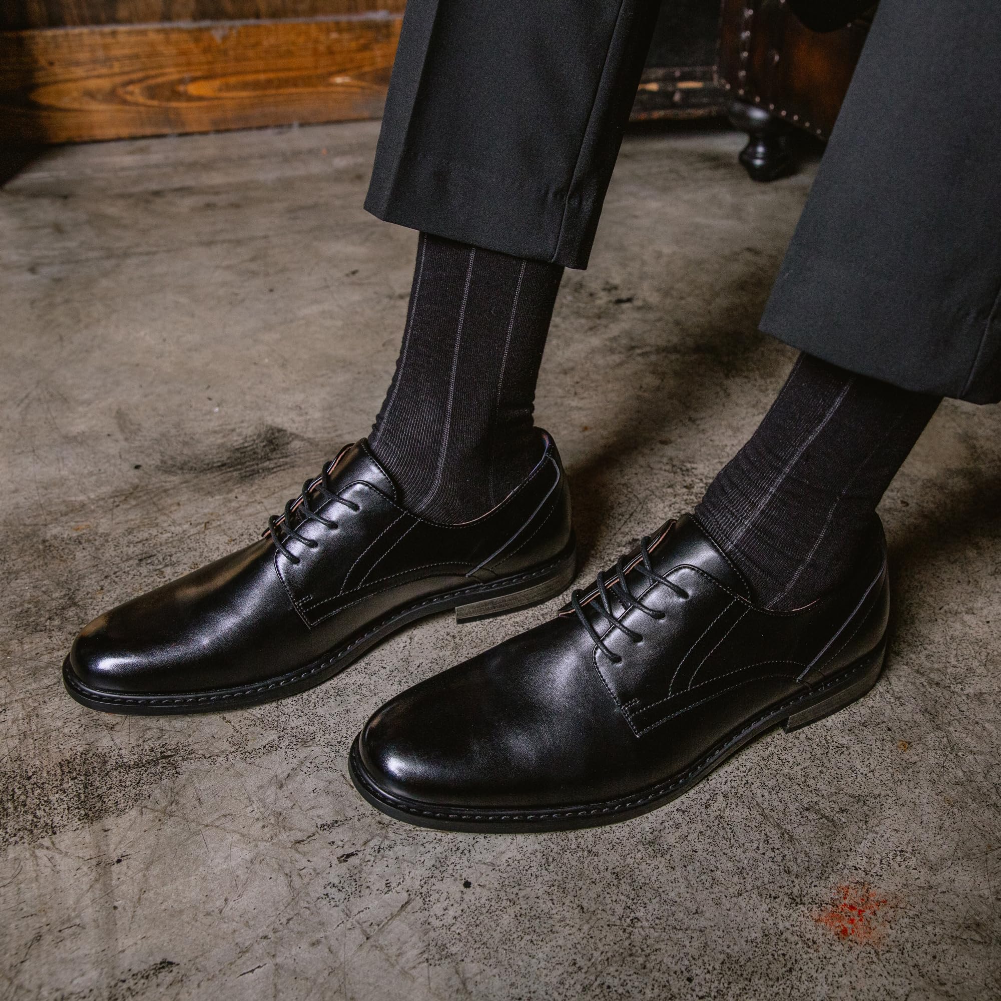 Gunnar and Troy Thorsson Oxford Men's Dress Shoes | PU Leather Classic Wingtip Oxford for Men | Cushioned Dual Density Footbed Tuxedo Shoes | Ironhide Black | 10.5