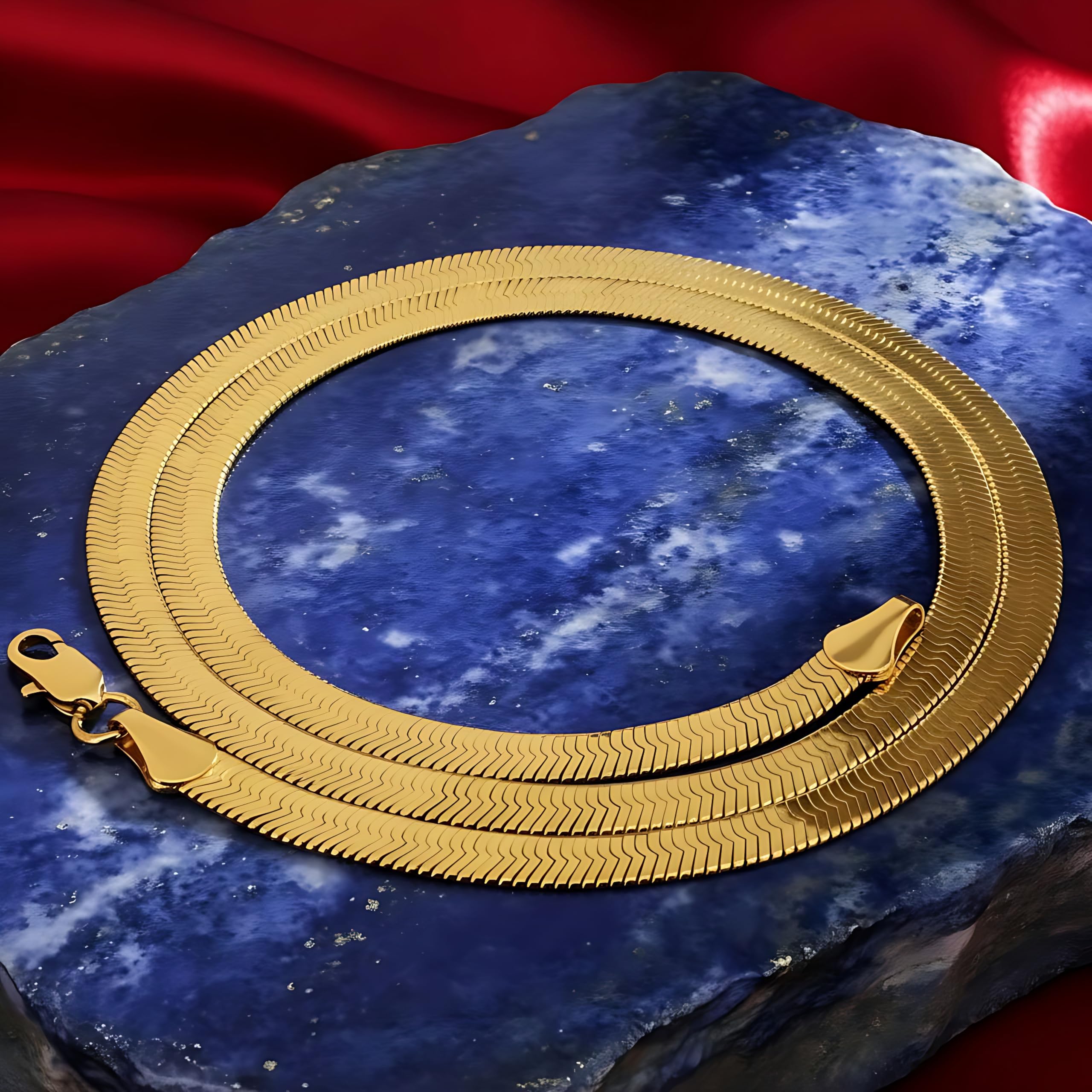 LIFETIME JEWELRY 5mm Flexible Herringbone Chain Necklace 24k Real Gold Plated (18 inches, Gold)