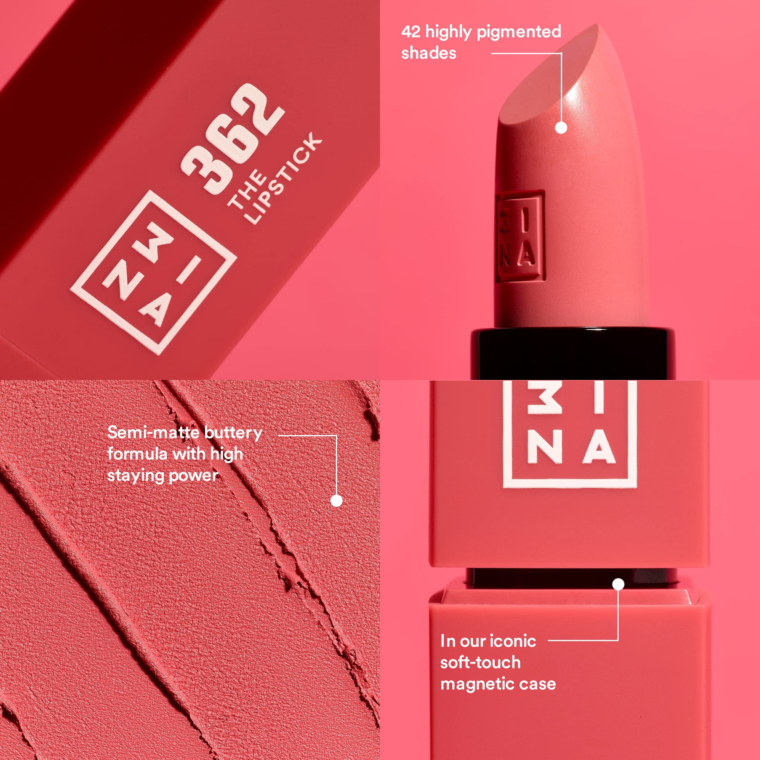 3INA The Lipstick - Moisturizing Lipstick for Women - Semi-Matte Satin Finish with 5-Hour Long Wear - Highly Pigmented and Comfortable - 437-0.16 oz