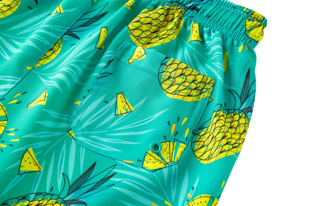 UMELOK Boys Swim Trunks Swimsuit Boxer Brief 2 in 1 Compression Liner Stretch Swim Shorts Quick Dry Beach Bathing Suit Neon Pineapple 10/12