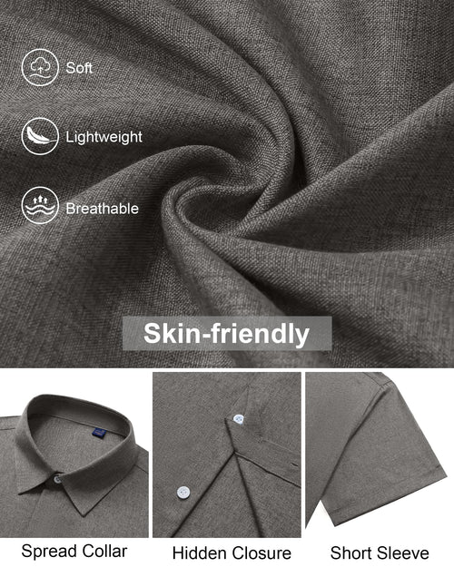 Alimens & Gentle Mens Linen Shirt Gray Short Sleeve Button Down Casual Lightweight Vacation Resort Workwear XXXXL