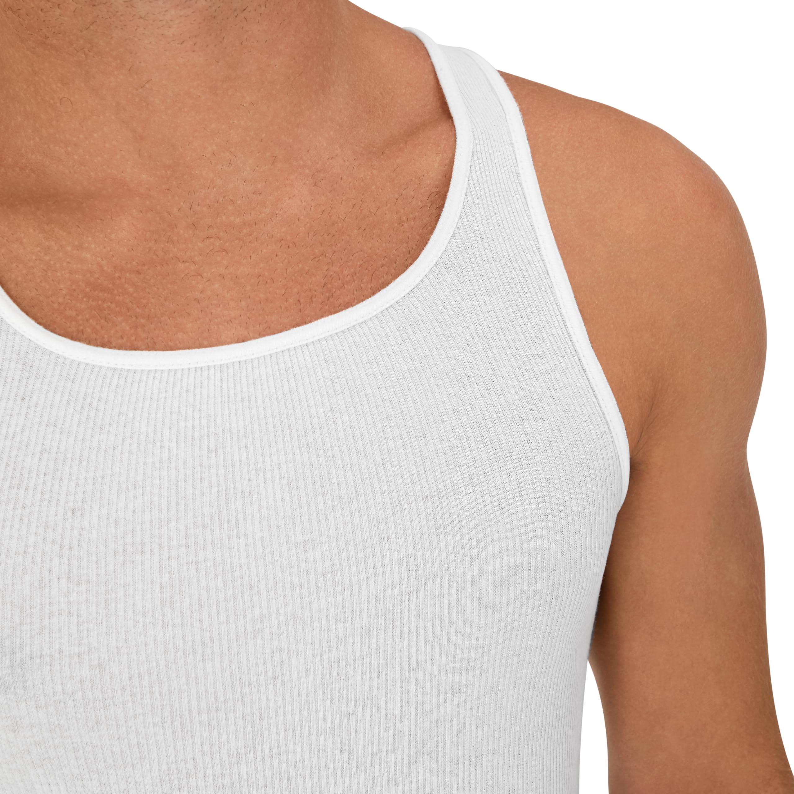 Hanes Men's Cotton Tank Undershirts Pack, Moisture-Wicking Ribbed Tanks, lightweight, White 6-pack, Medium