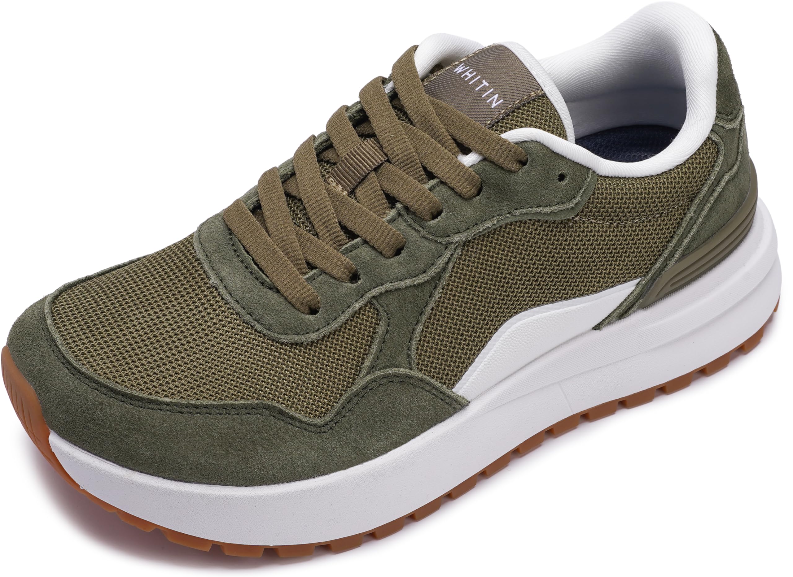 WHITIN Women's Wide Width Walking Shoes Retro-Inspired Suede Sneakers Size 8.5 Cushioning Cross Jogging Fashion Comfortable Green 39