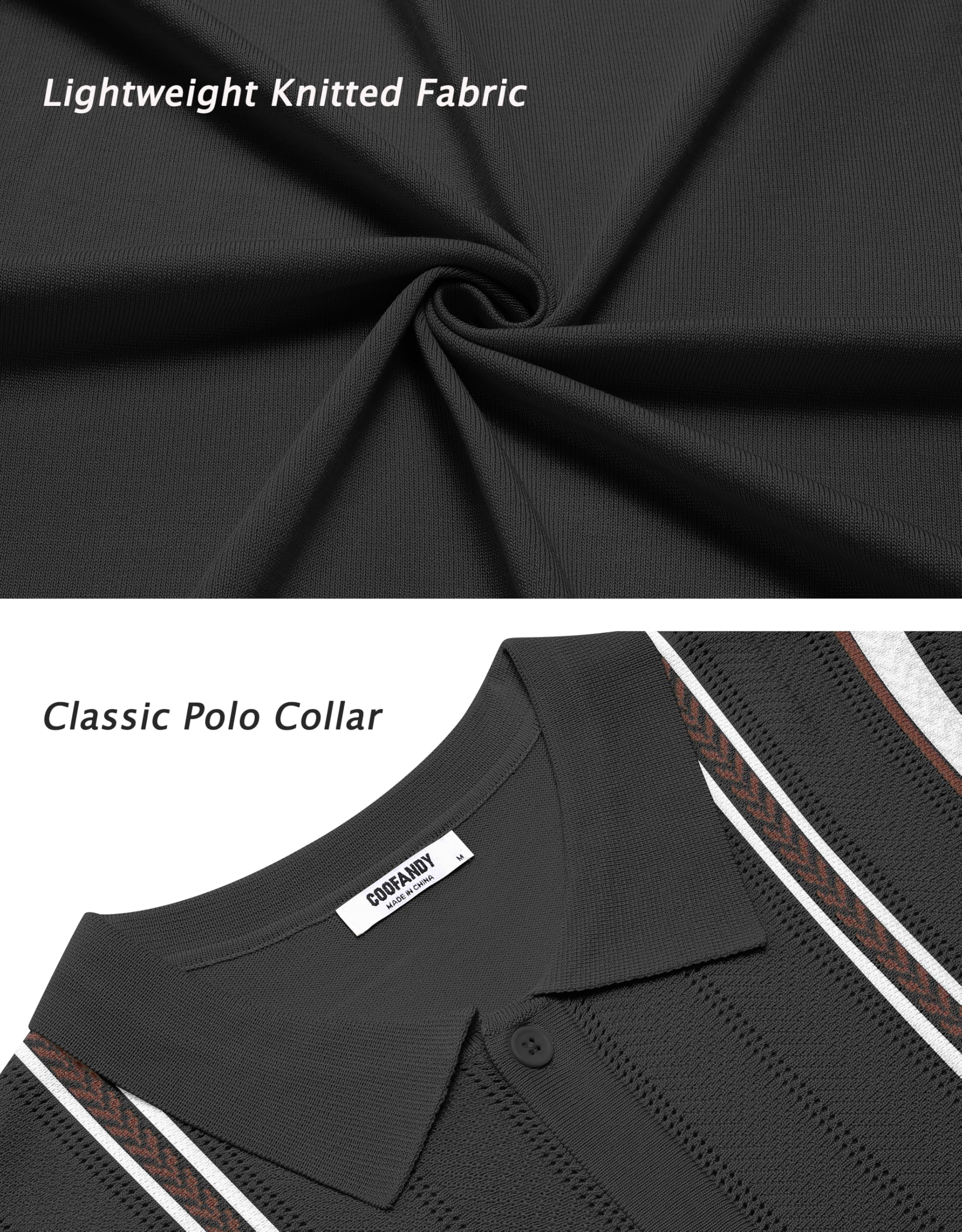 COOFANDY Mens Beach Shirts Cuban Crochet Shirt Short Sleeve Button Down Shirts Trendy Old Money Clothes Bowling Shirts Black XL