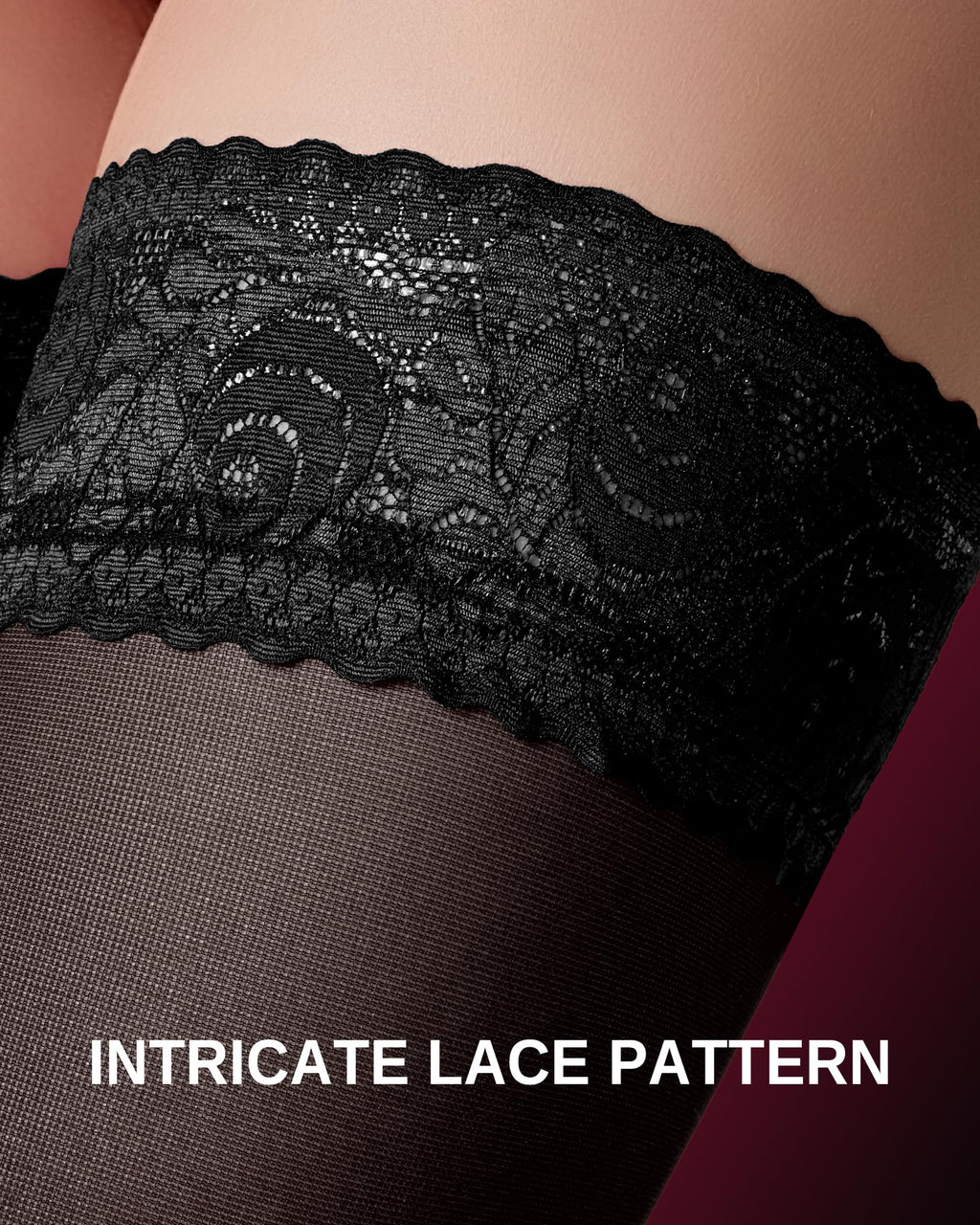 LABELLA Thigh High Stockings for Women Lace Top Semi-Sheer Breathable Durable Silky-Soft with Silicone Grip S-XL(Small,Black)