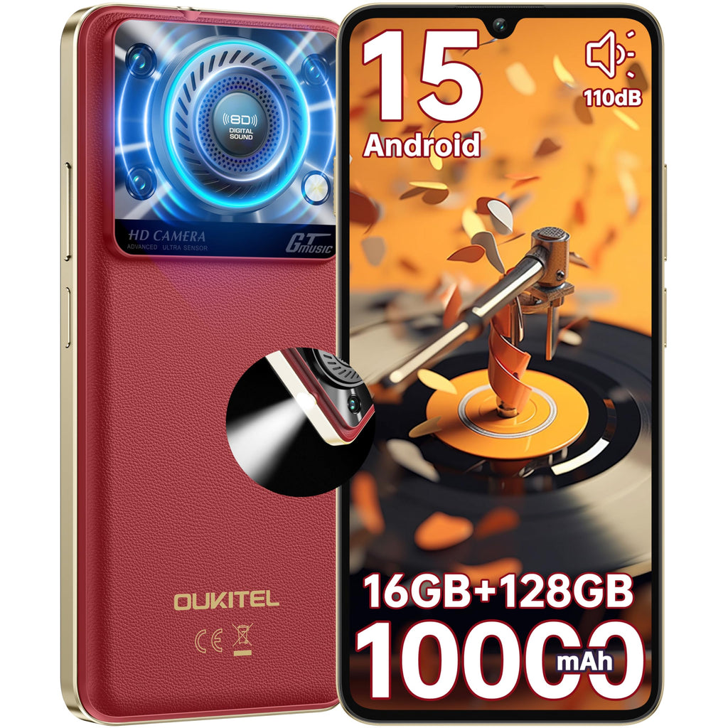 OUKITEL C60 Unlocked Android Phones - Android 15 10000 mAh Battery 16GB +128GB/1TB TF 110dB Speaker Cell Phone, 6.88”HD+ Display 13MP Camera Smartphone, 120LM Flashlight/Fingerprint/4G Dual SIM/OTG