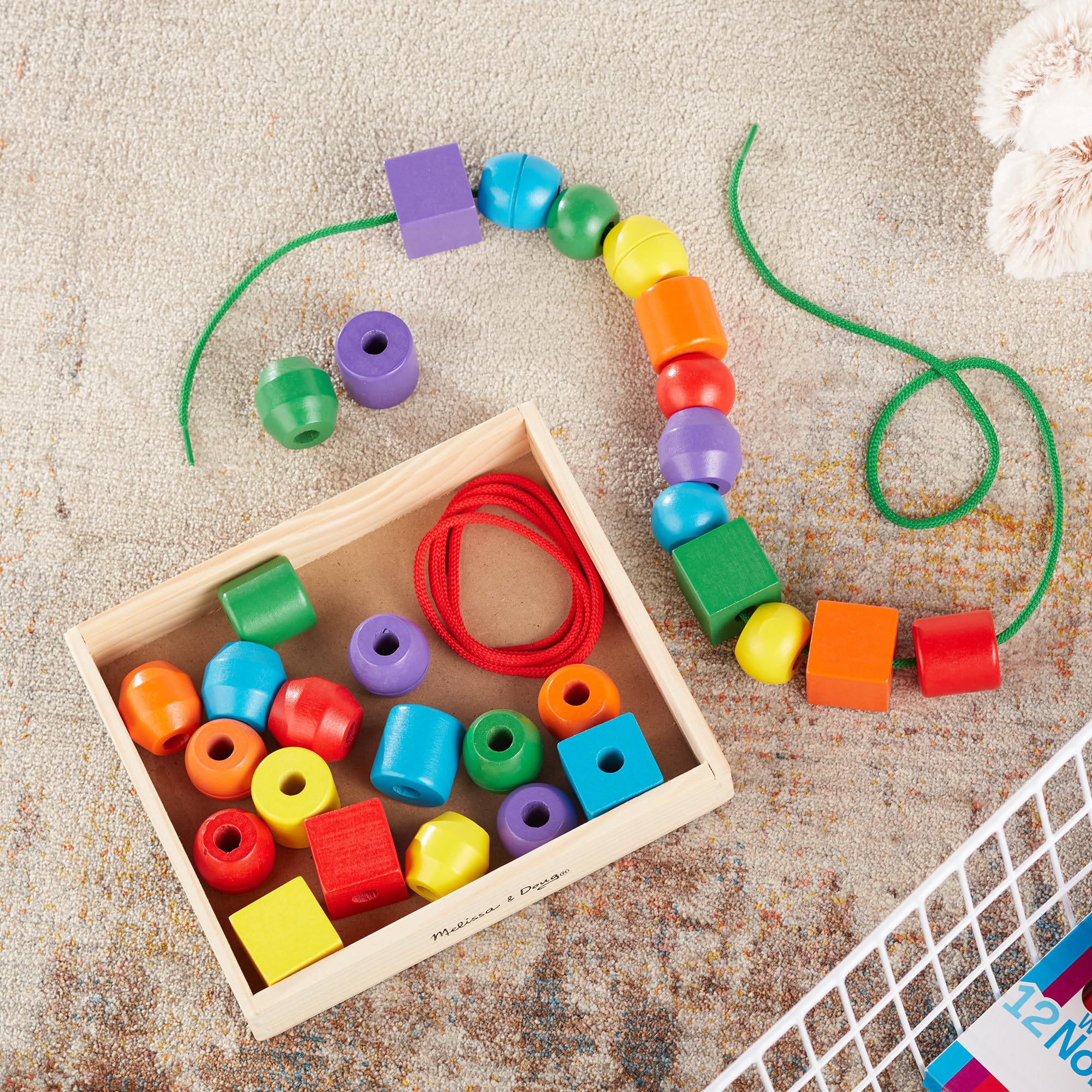 Melissa & Doug Primary Lacing Beads – 30 Wooden Beads for Crafts & 2 Laces in Toy Storage Box, Small Beads for Kids Arts and Crafts Kits, Preschool Learning Toys for Girls & Boys Ages 3+