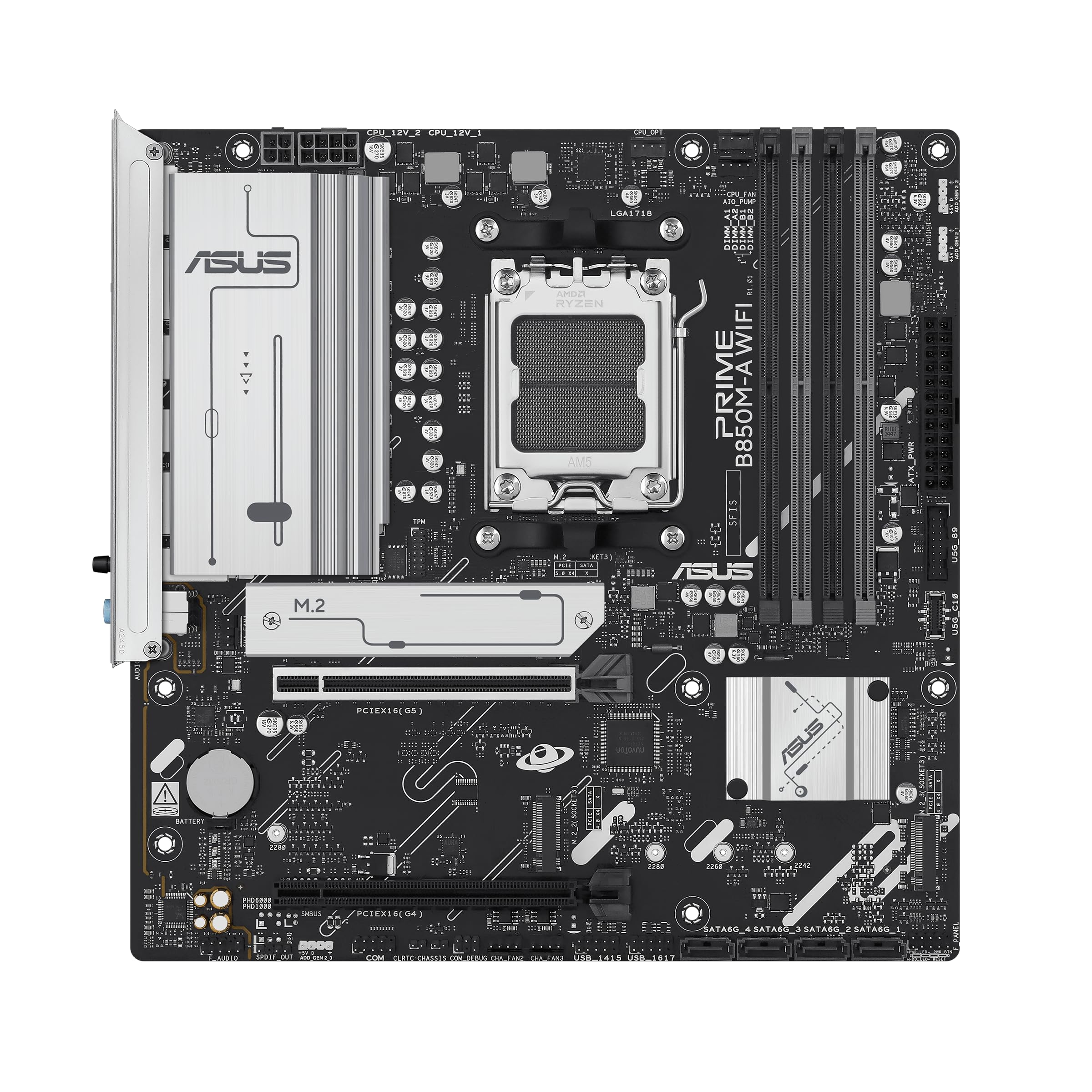 ASUS Prime B850M-A WiFi-CSM AMD AM5 B850 mATX Motherboard, DDR5, PCIe 5.0 Ready, 3X M.2, Wi-Fi 6E, 2.5Gb LAN, DisplayPort, HDMI™, USB Type-C®, ASUS Control Center Express Remote IT Management