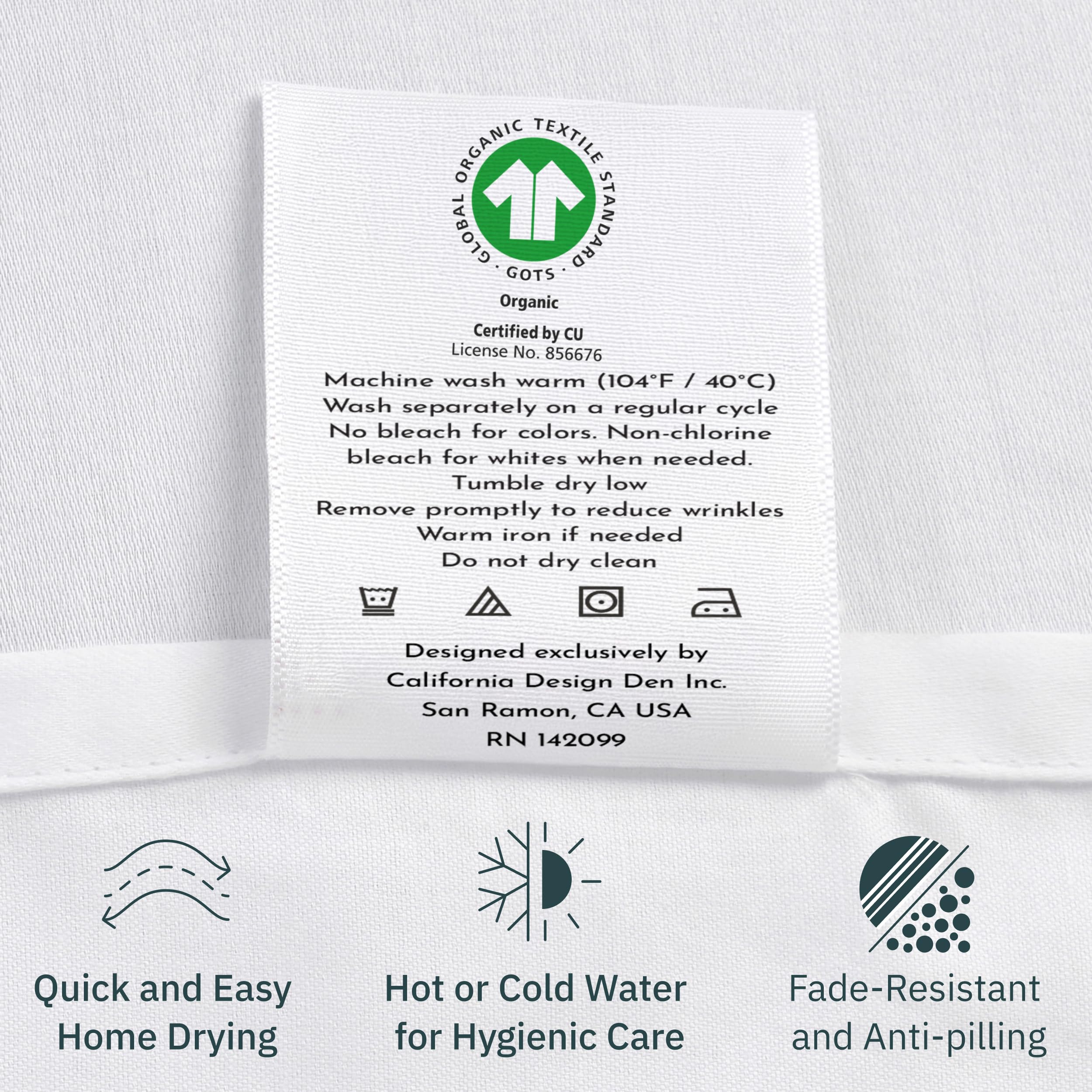 California Design Den Queen Sheet Set - Soft 100% Organic Cotton Sheets with Deep Pockets, Crisp Percale, Breathable and Durable Bedding Set - White