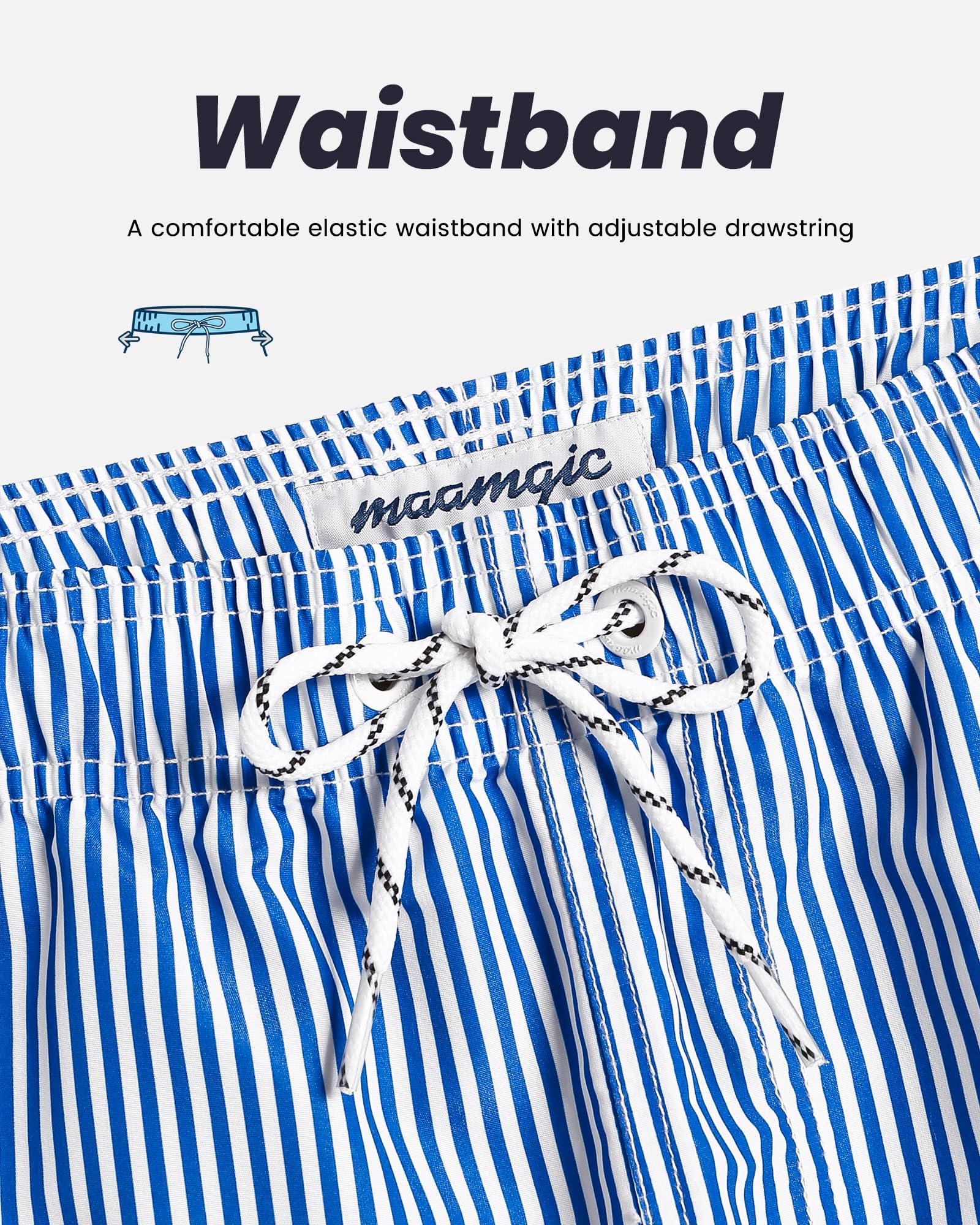 maamgic Mens Swim Trunks Quick Dry Swim Shorts with Mesh Lining Funny Swimwear Bathing Suits 7inch Blue Striped Medium